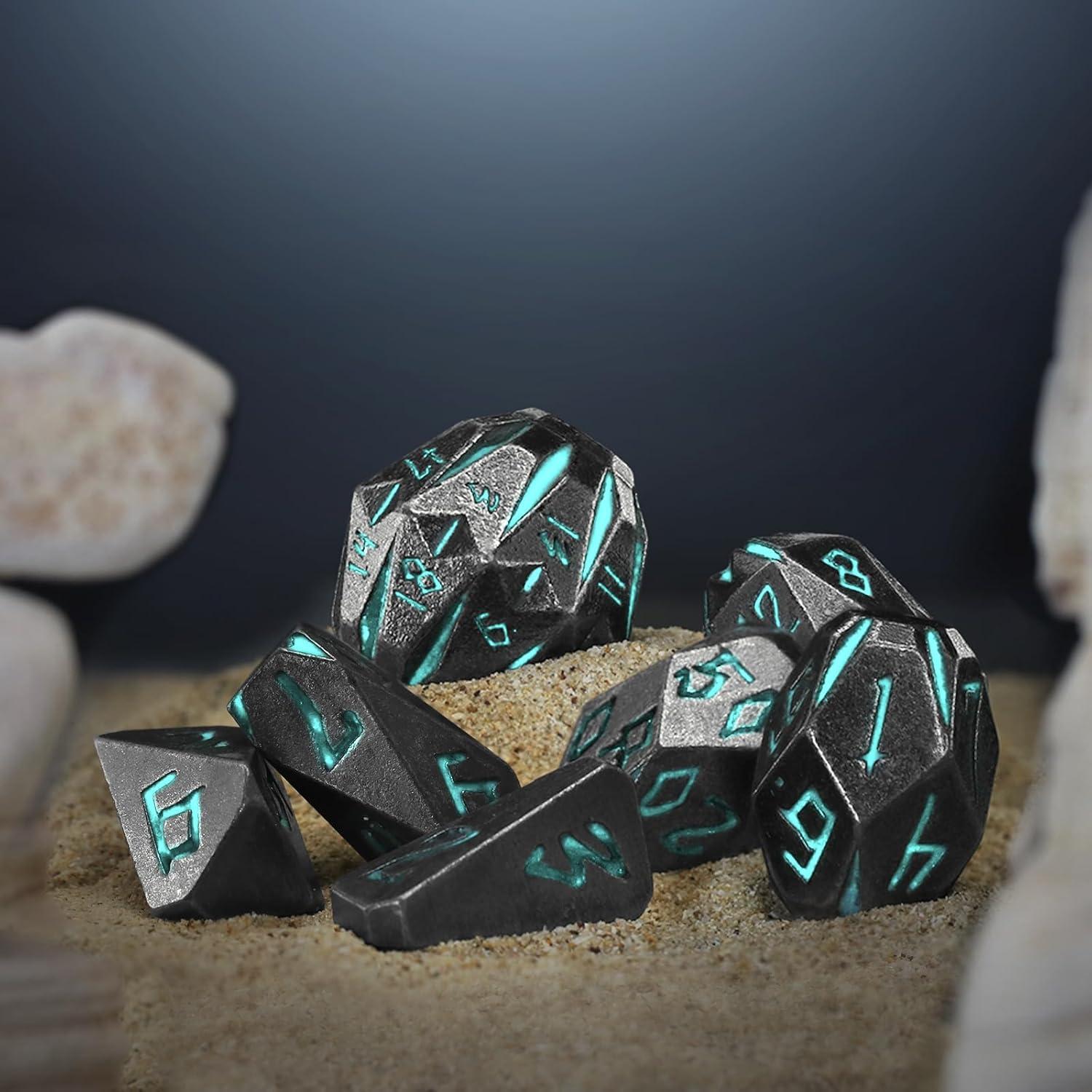 Dados de Metal D&D FONVGOGO 7 Piezas Stonehenge Azul