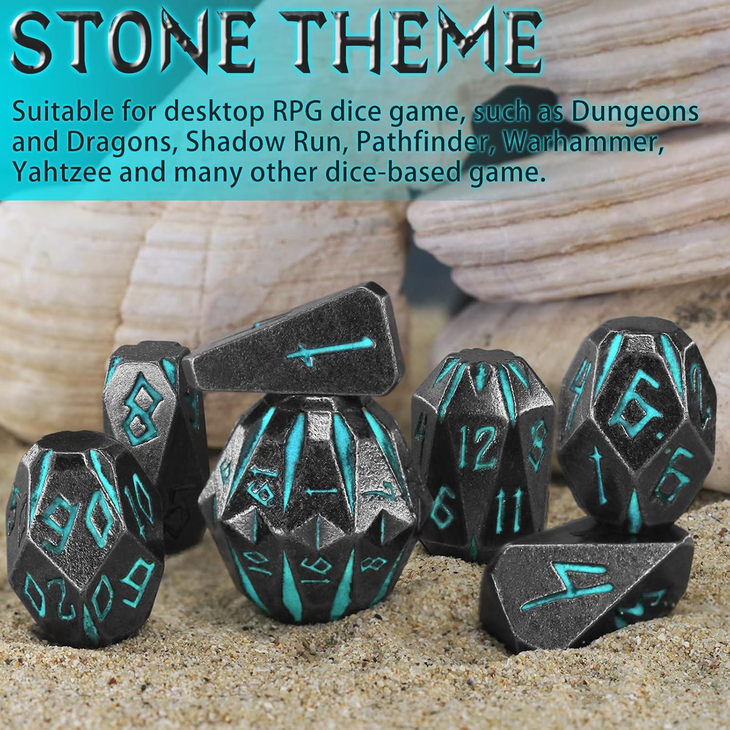 Dados de Metal D&D FONVGOGO 7 Piezas Stonehenge Azul