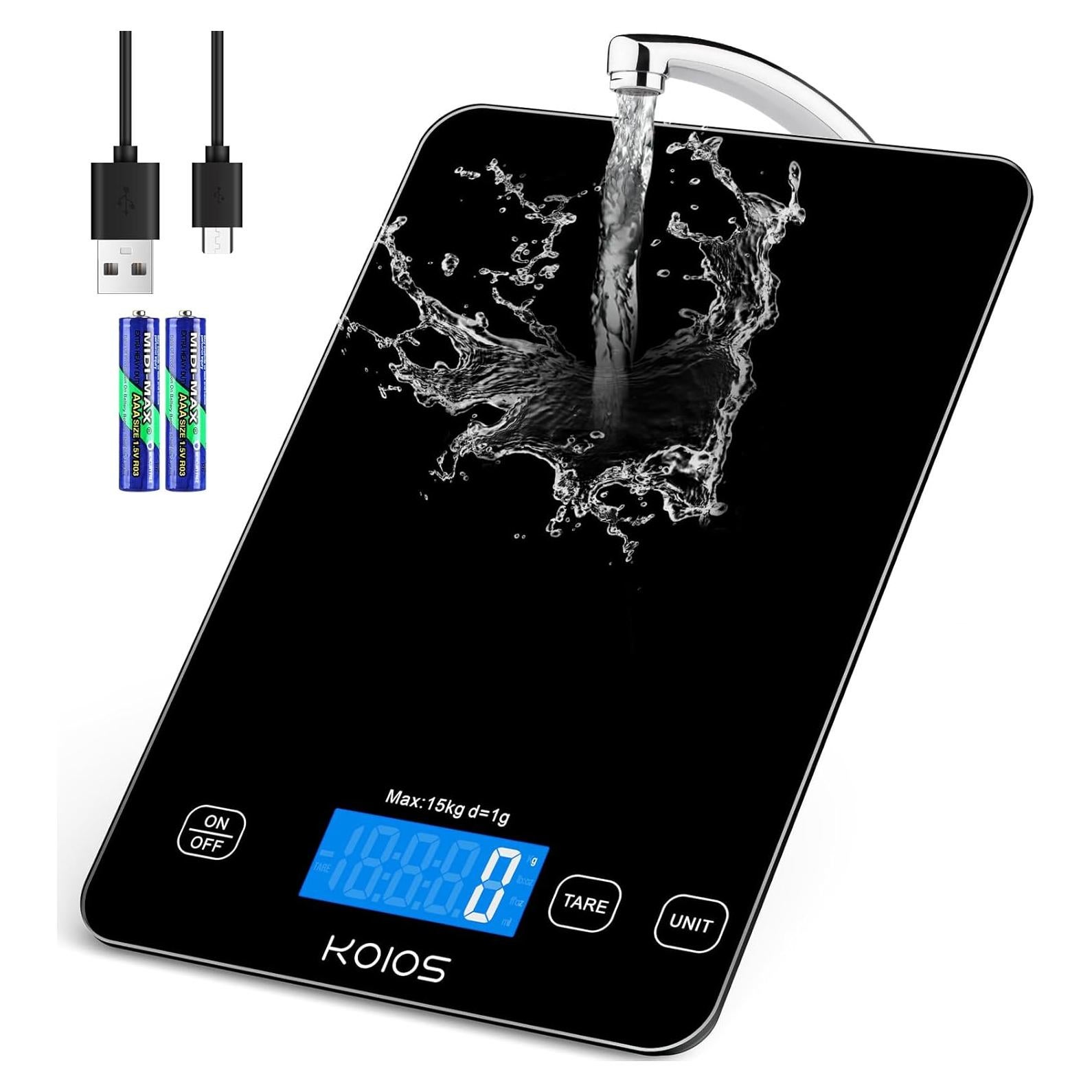 Balanza de Cocina Digital KOIOS K68 15kg LCD Tare Negra