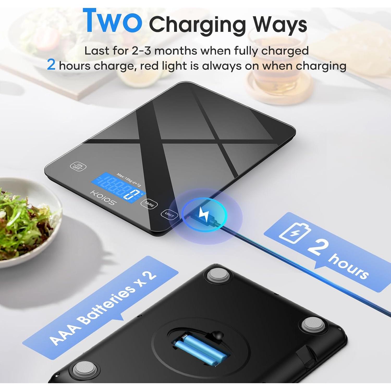 Balanza de Cocina Digital KOIOS K68 15kg LCD Tare Negra