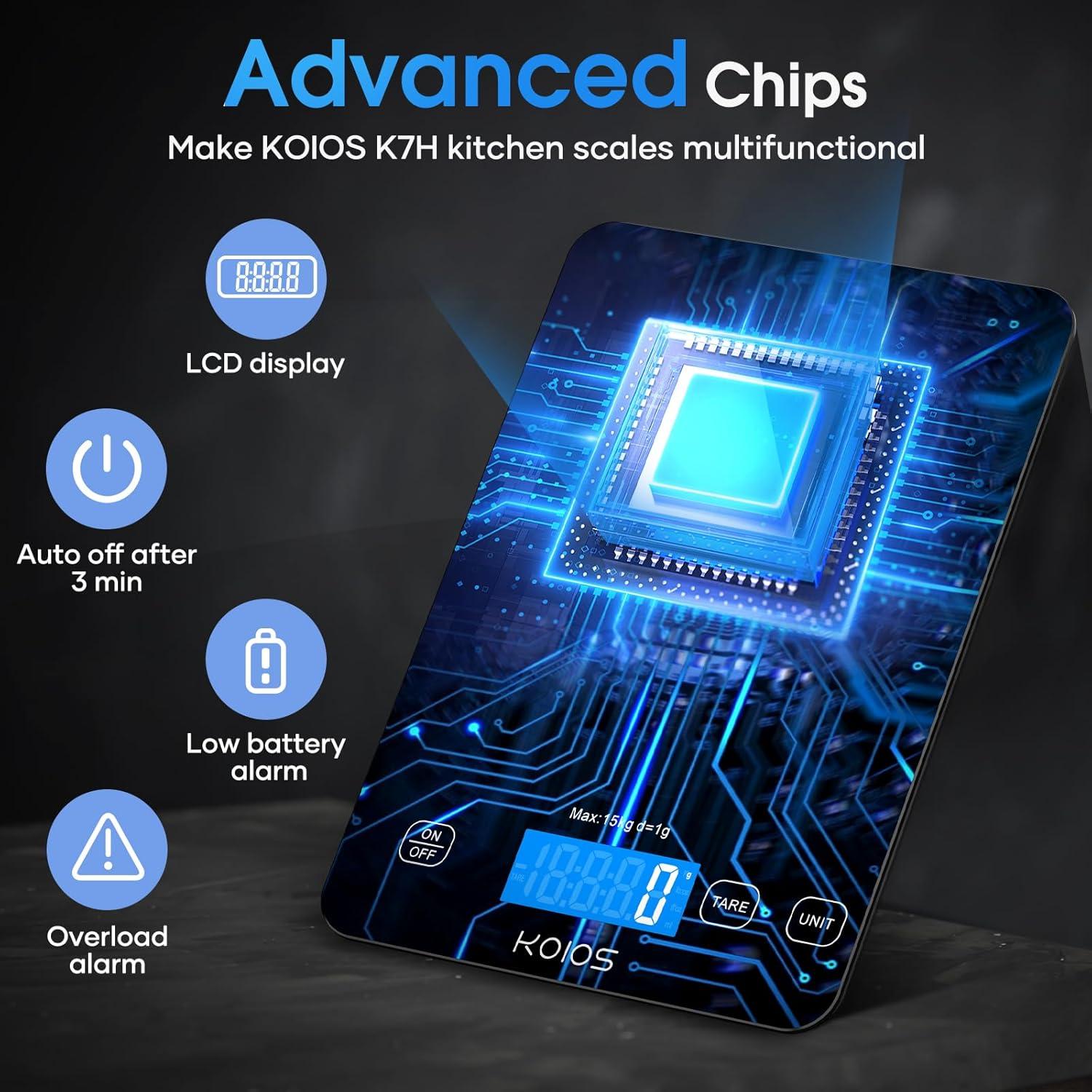 Balanza de Cocina Digital KOIOS K68 15kg LCD Tare Negra