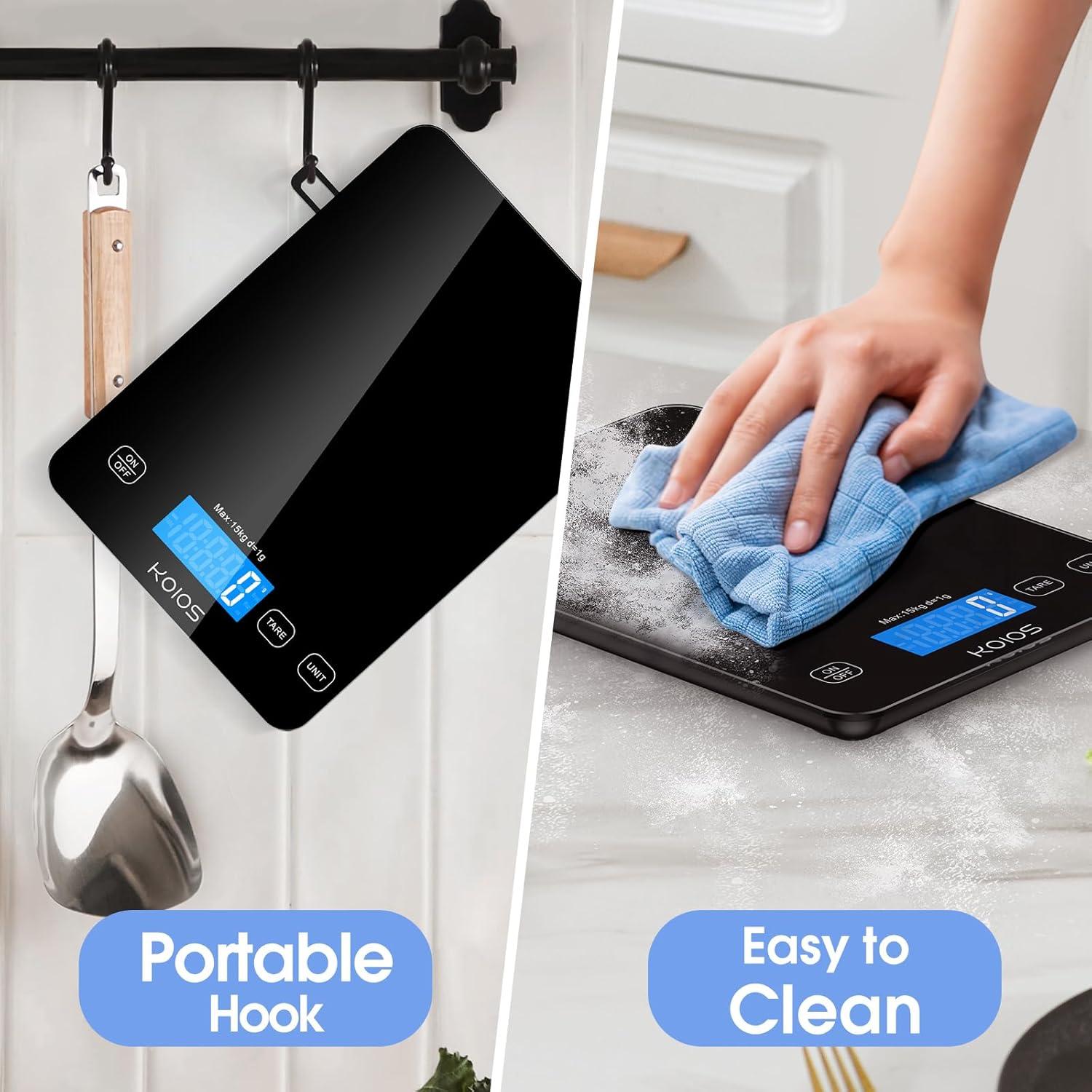 Balanza de Cocina Digital KOIOS K68 15kg LCD Tare Negra