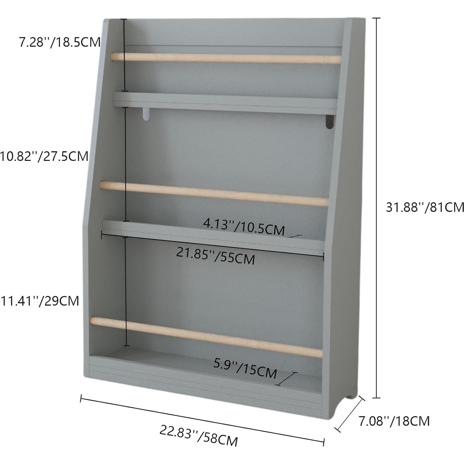 Estantería de Libros Montessori Genérico 3 Niveles Gris 58x18x80cm