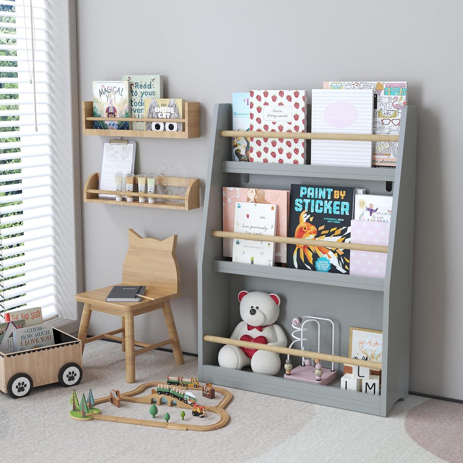 Estantería de Libros Montessori Genérico 3 Niveles Gris 58x18x80cm