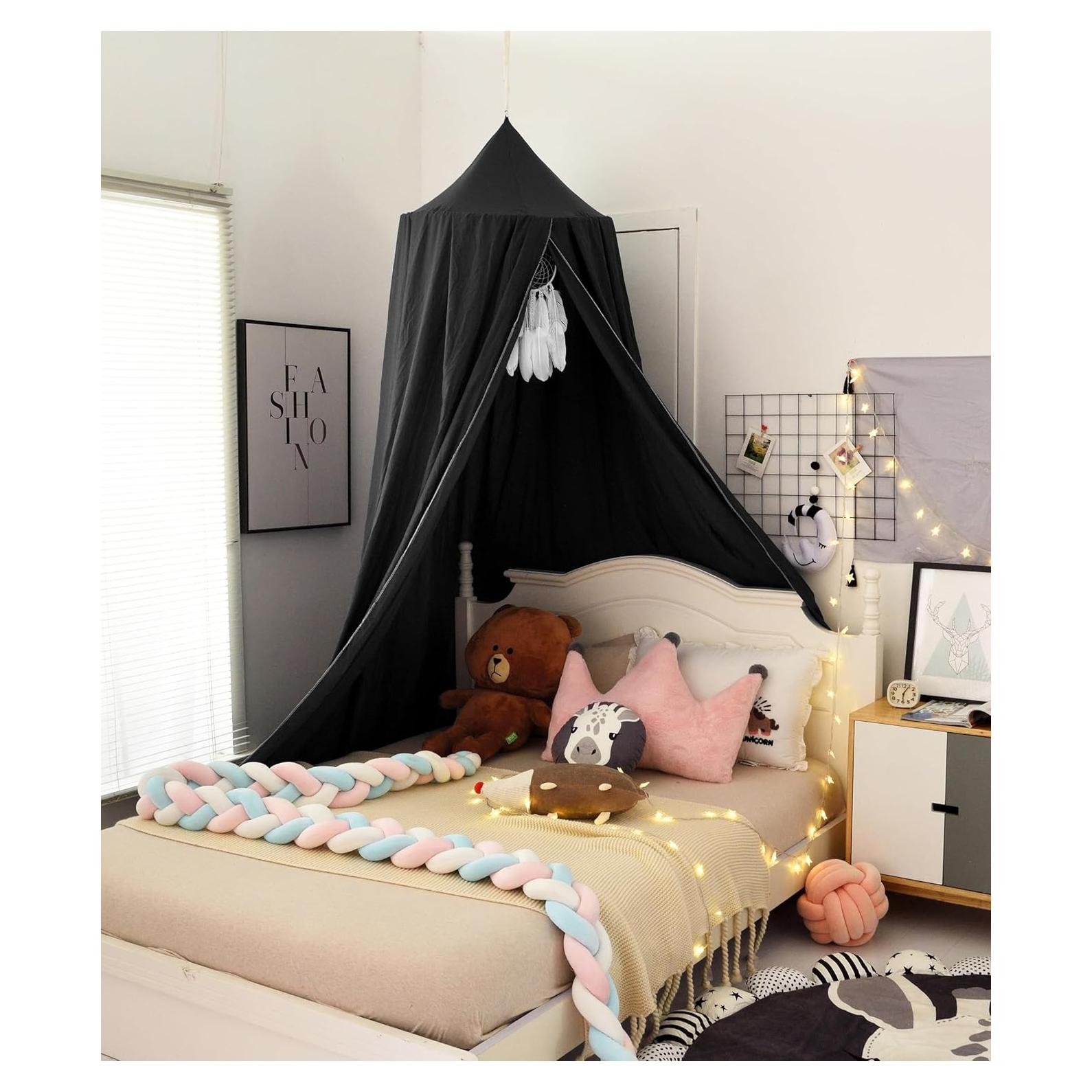 Dosel de Cuna para Niños KGanBNHH, Tela Ignífuga Negra 240 cm