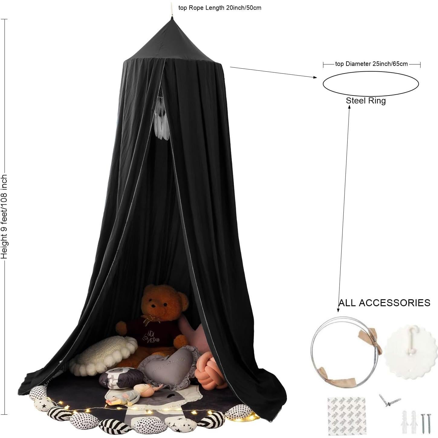 Dosel de Cuna para Niños KGanBNHH, Tela Ignífuga Negra 240 cm