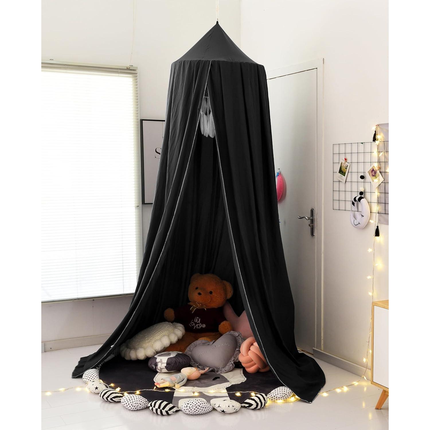 Dosel de Cuna para Niños KGanBNHH, Tela Ignífuga Negra 240 cm