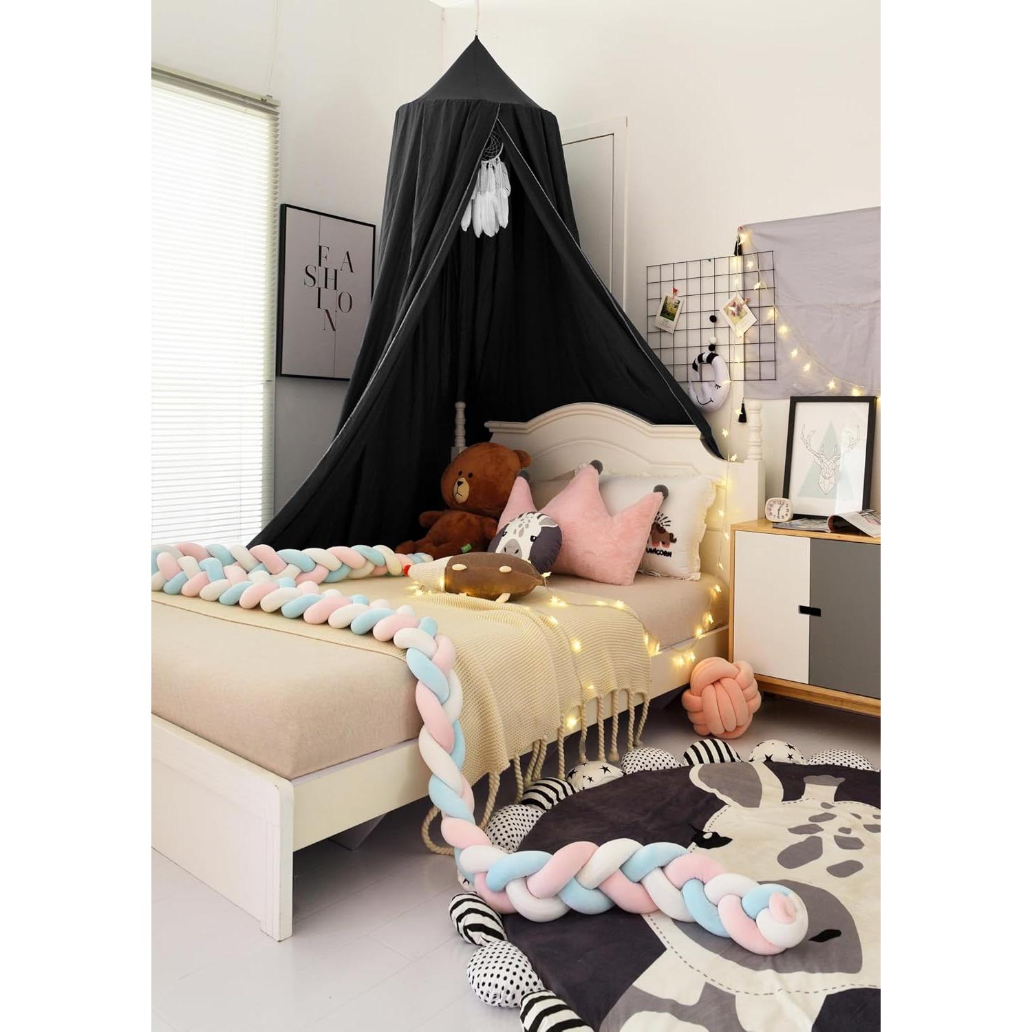 Dosel de Cuna para Niños KGanBNHH, Tela Ignífuga Negra 240 cm