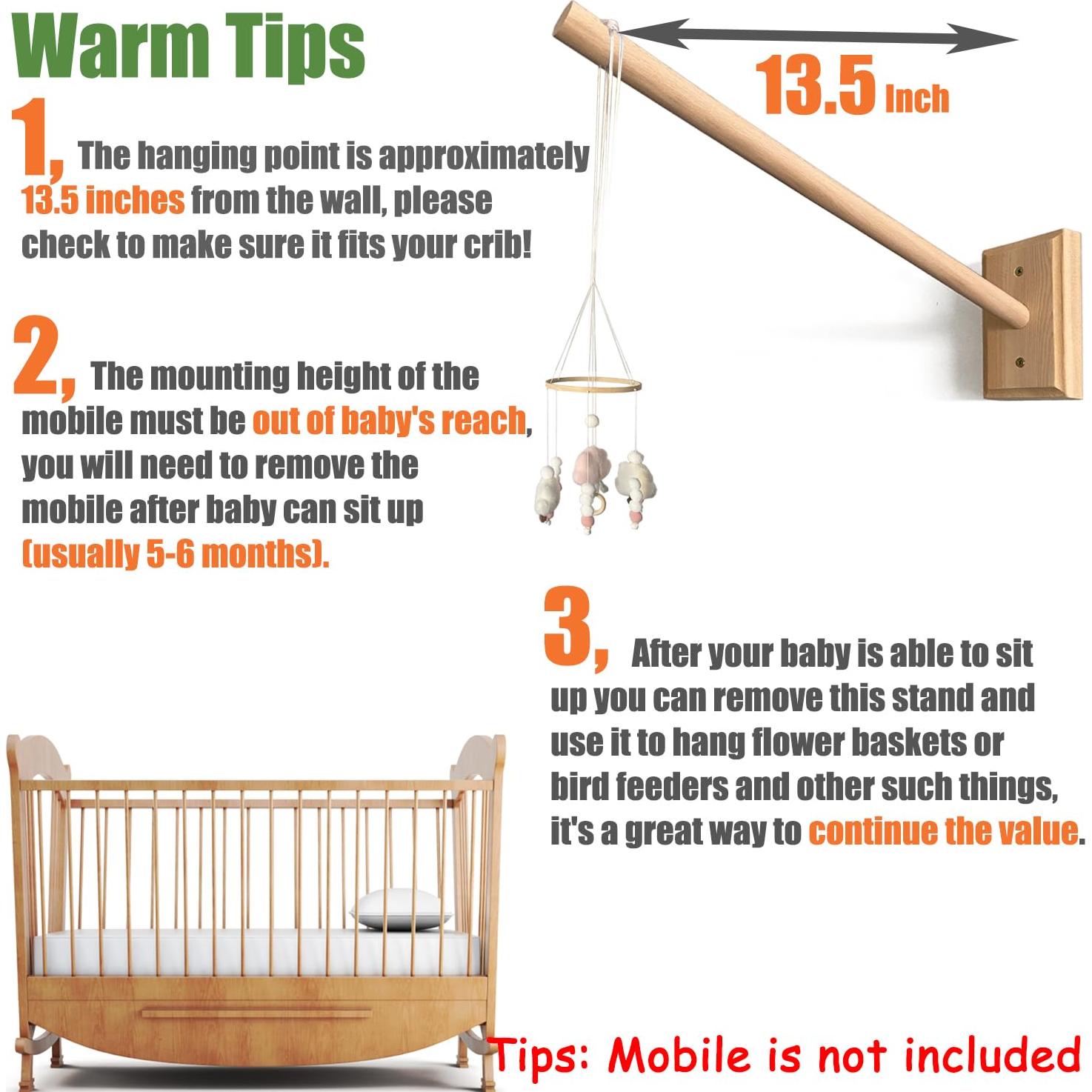 Brazo de Móvil de Cuna Tuiiopoli Madera Natural Soporte Pared