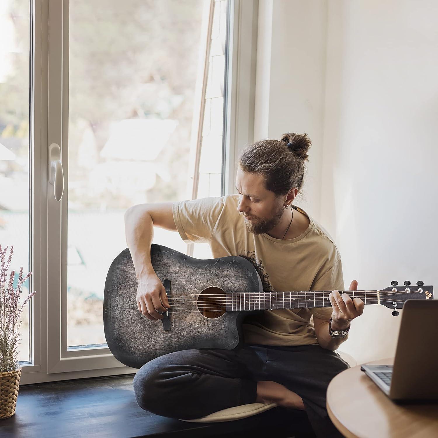 Guitarra Acústica Winzz 41" Diestro Negro Tallado con Kit Completo