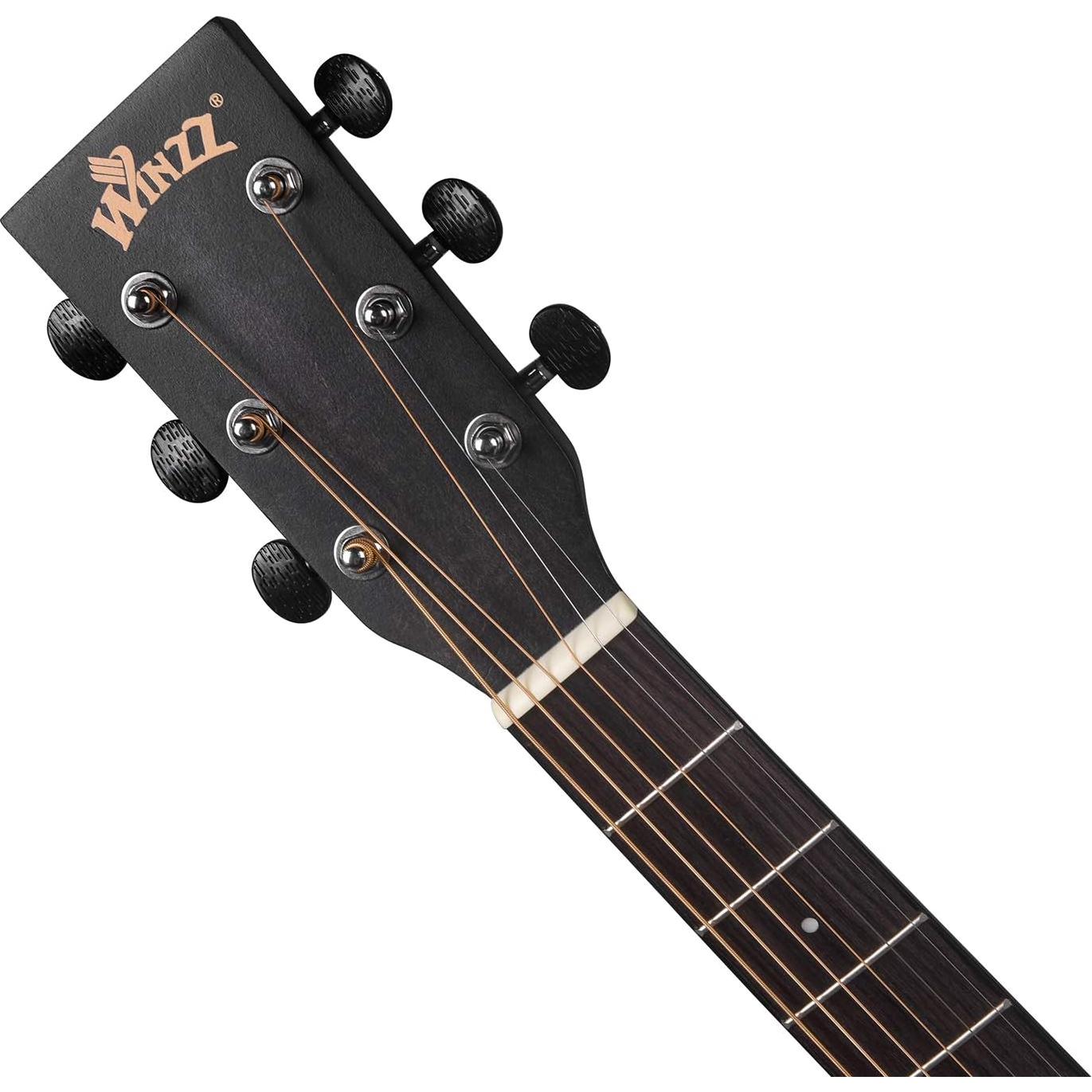 Guitarra Acústica Winzz 41" Diestro Negro Tallado con Kit Completo