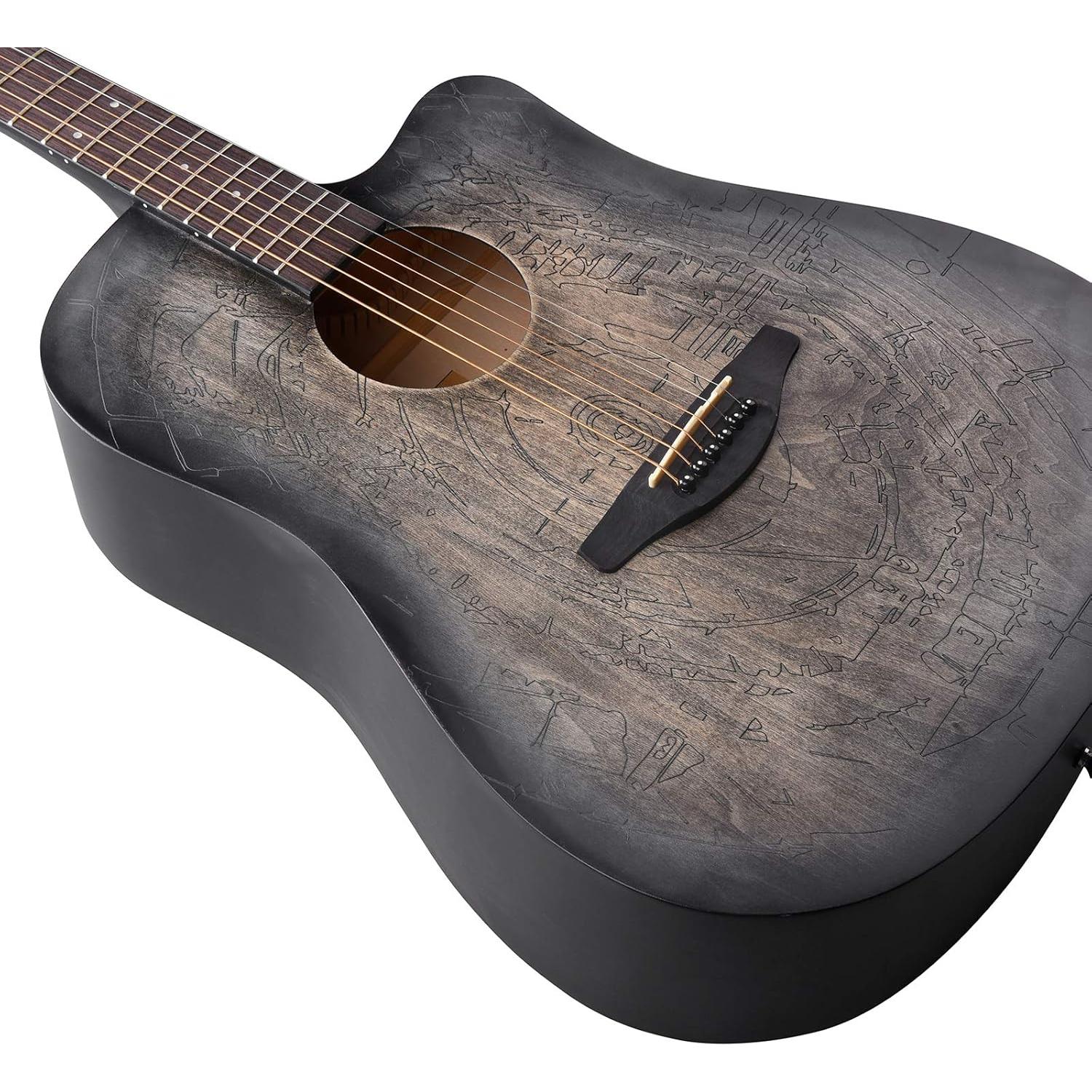 Guitarra Acústica Winzz 41" Diestro Negro Tallado con Kit Completo