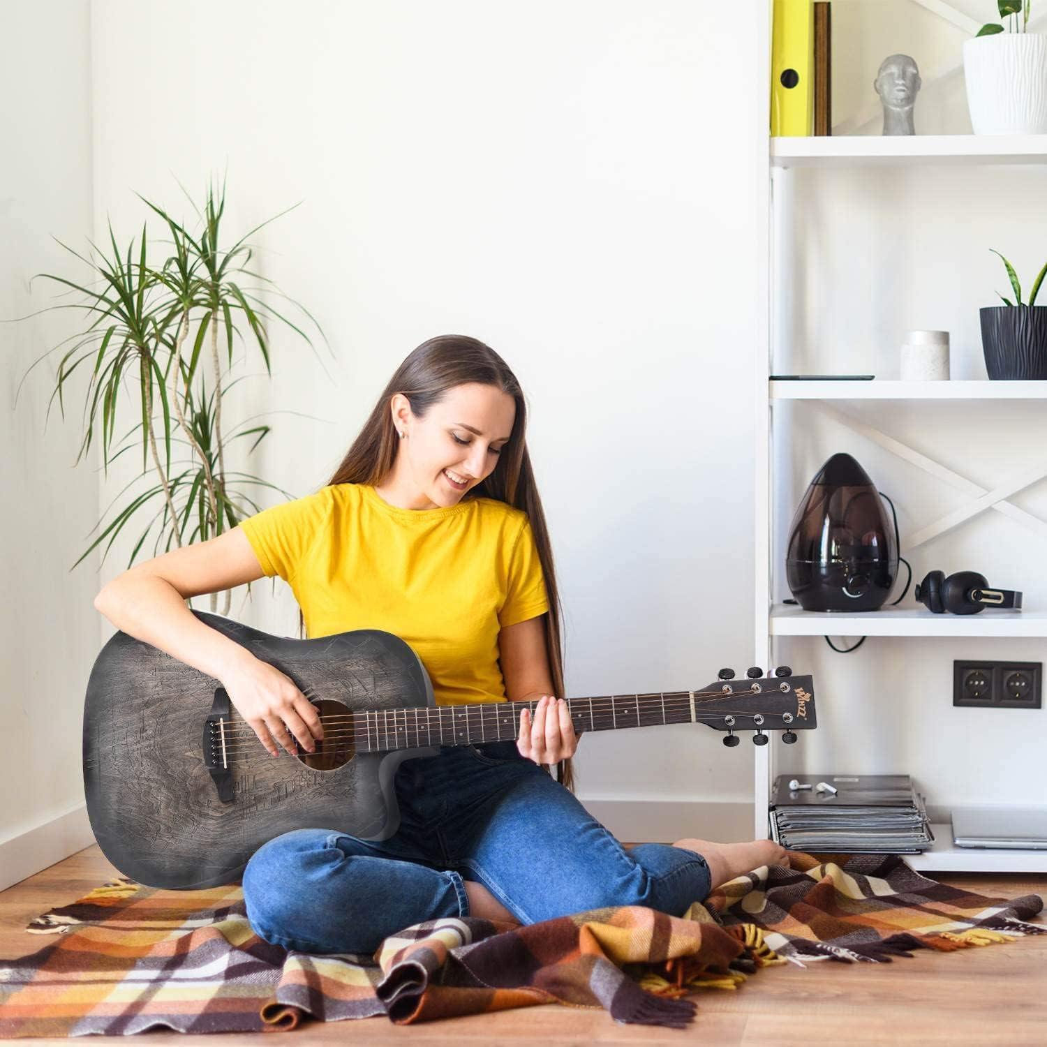 Guitarra Acústica Winzz 41" Diestro Negro Tallado con Kit Completo