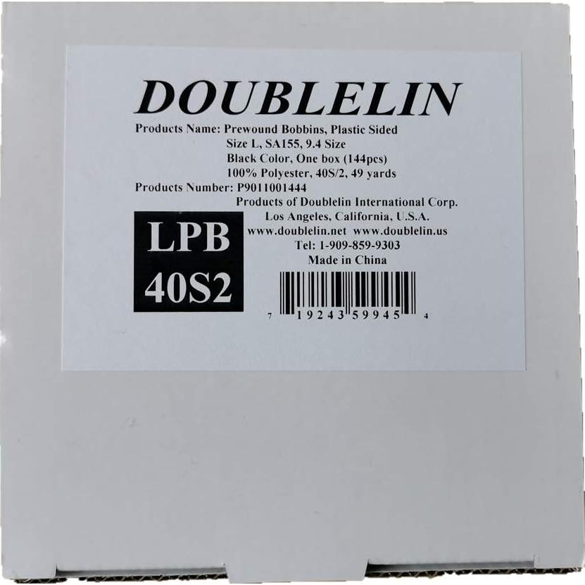 Bobina Preenhebrada DOUBLELIN L 40S/2 Negra 144pcs para Coser