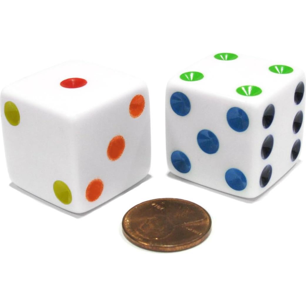 Juego de 2 Dados Jumbo 25mm Koplow Blancos Multicolores