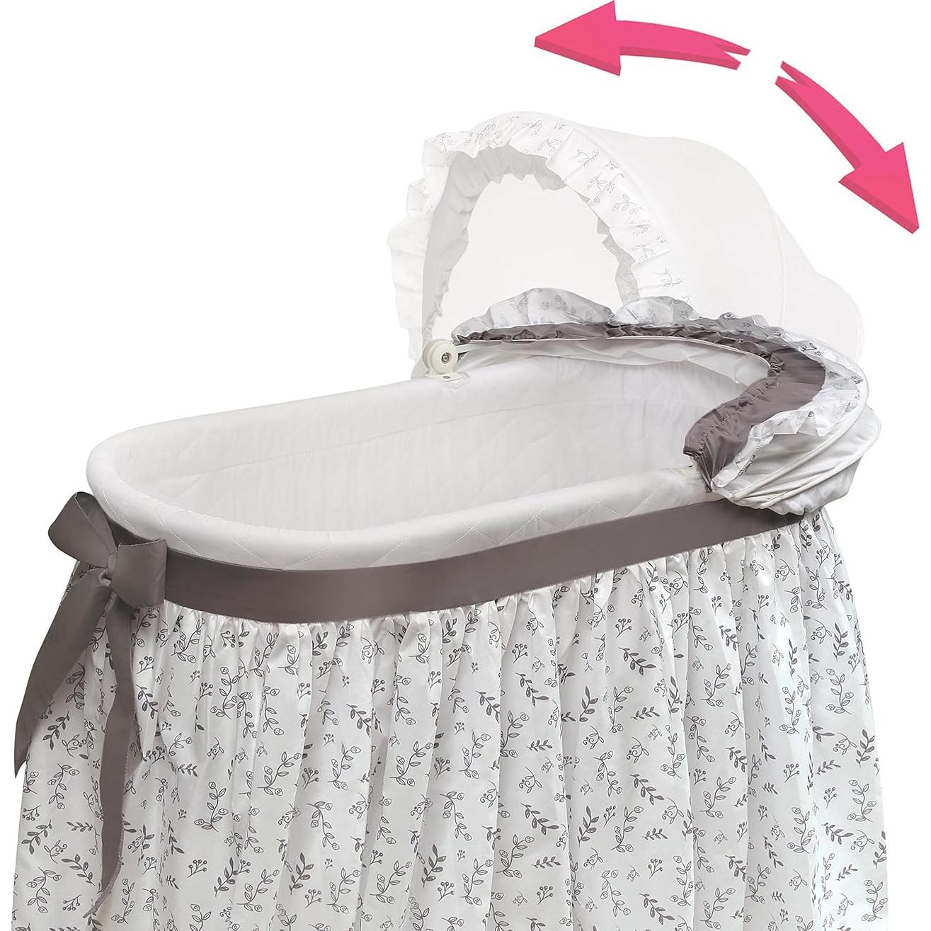 Cuna mecedora Badger Basket Wishes con dosel y almohadilla - Gris