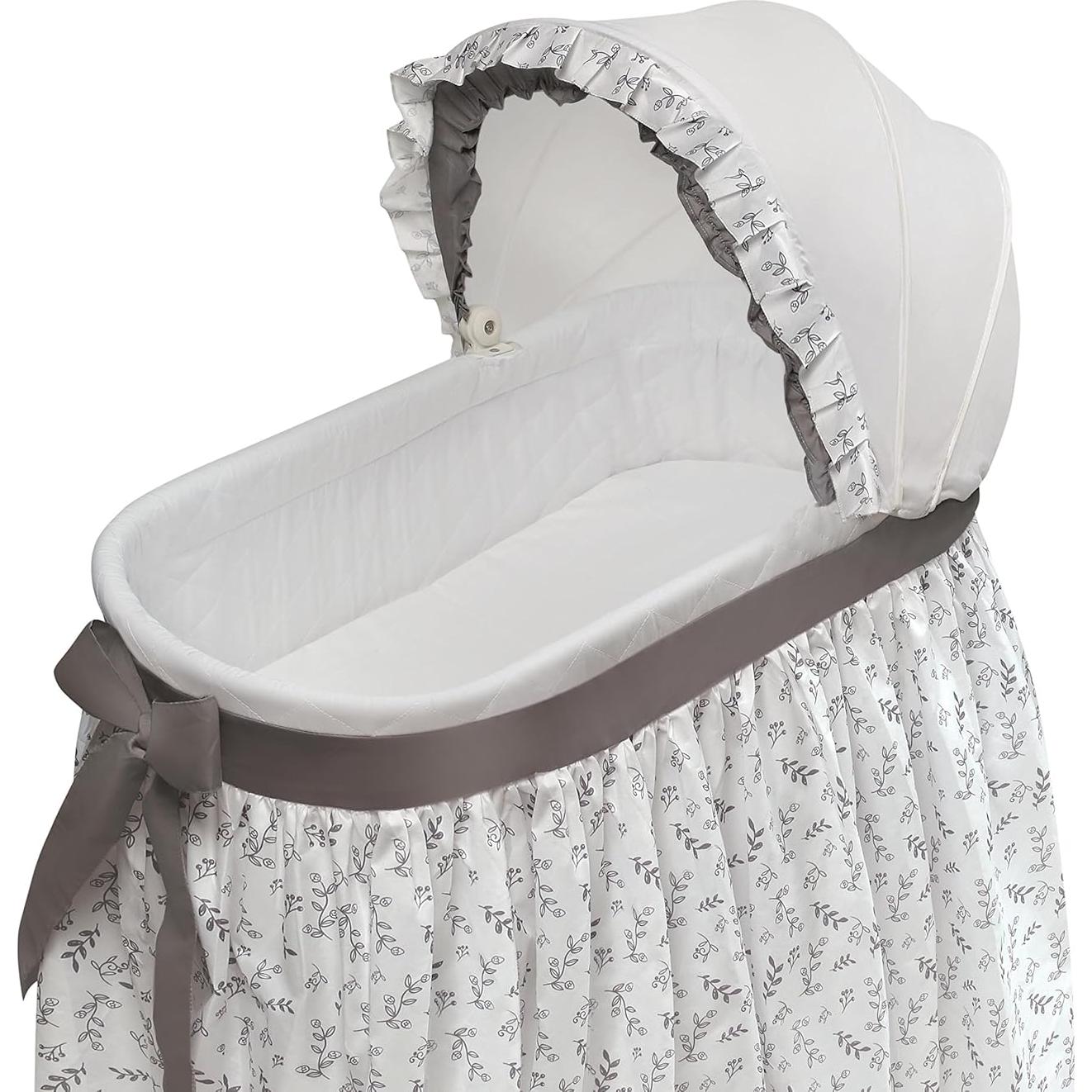 Cuna mecedora Badger Basket Wishes con dosel y almohadilla - Gris