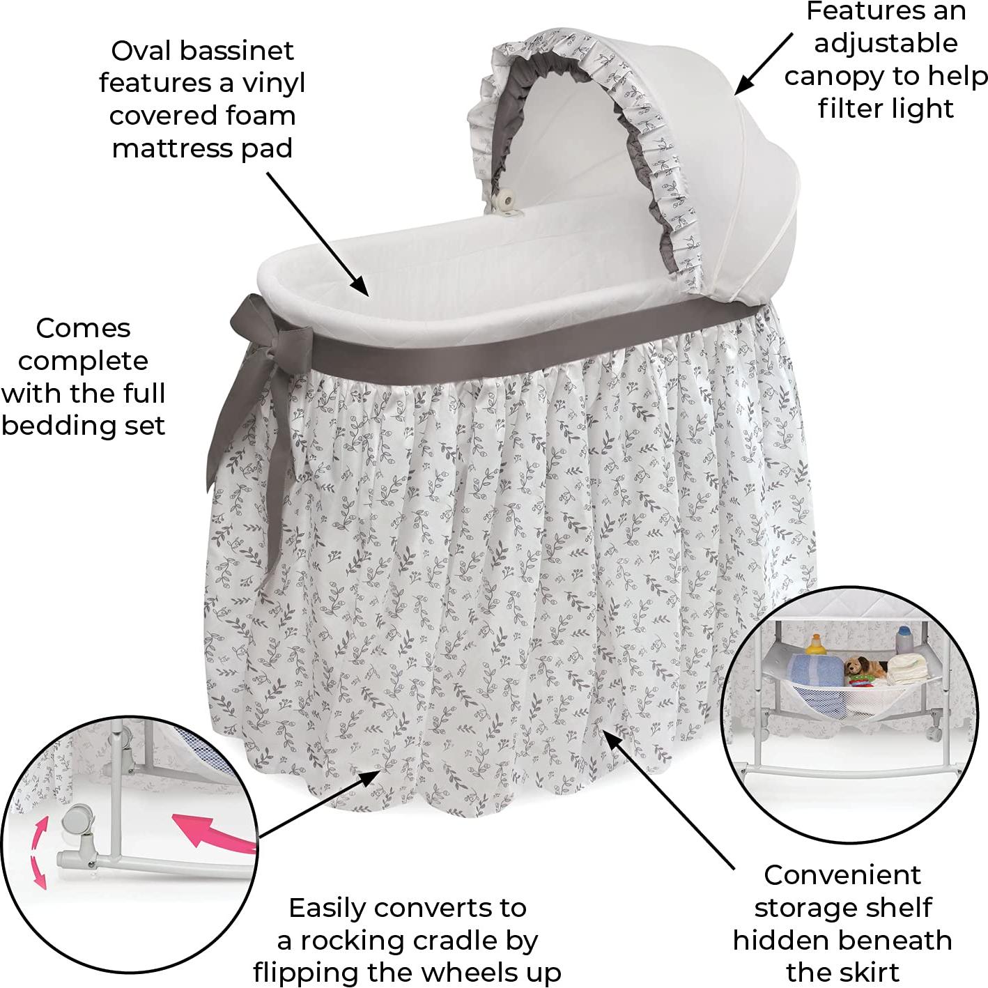 Cuna mecedora Badger Basket Wishes con dosel y almohadilla - Gris