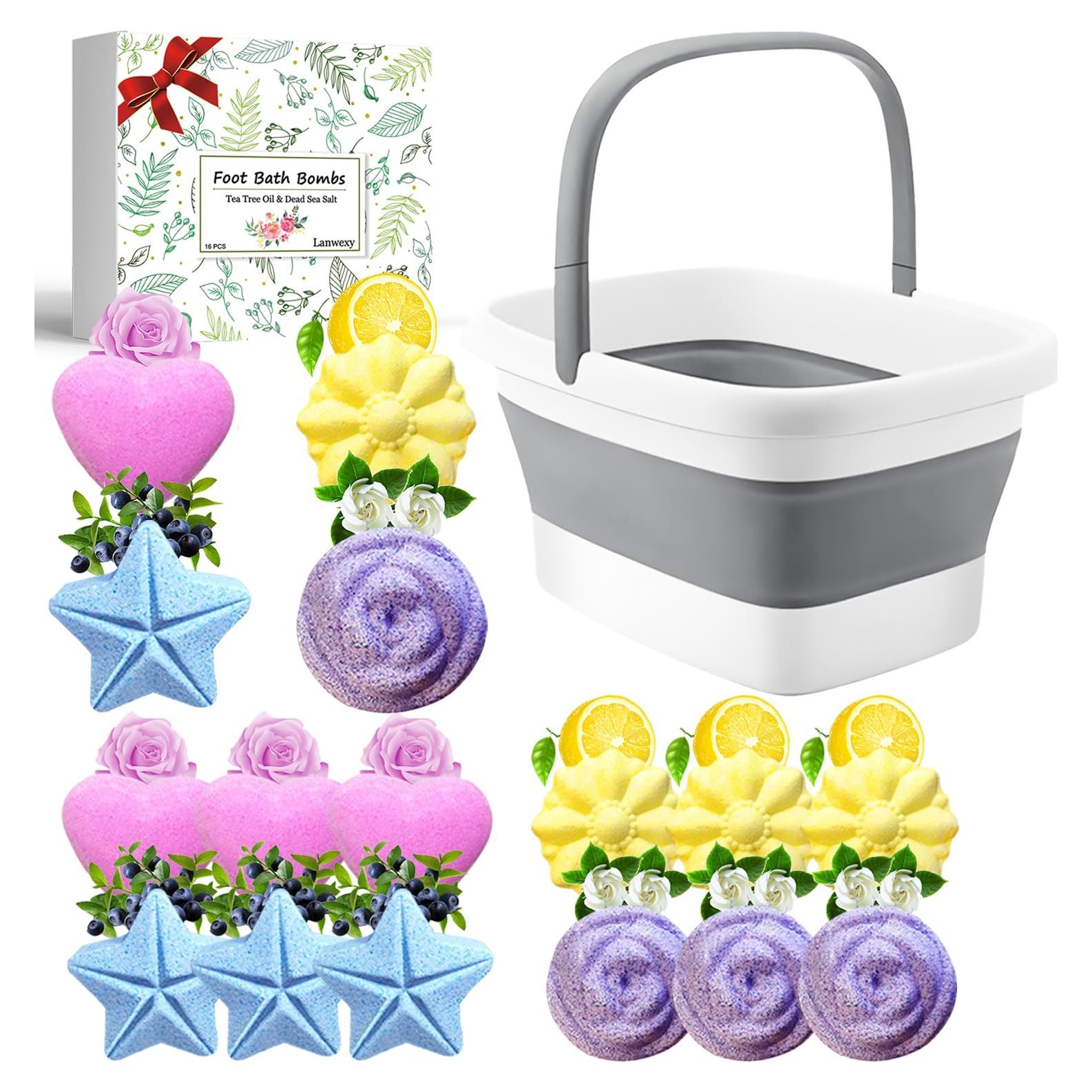 Bañera de Remojo para Pies Plegable Lanwexy + 16 Bombas Aromáticas