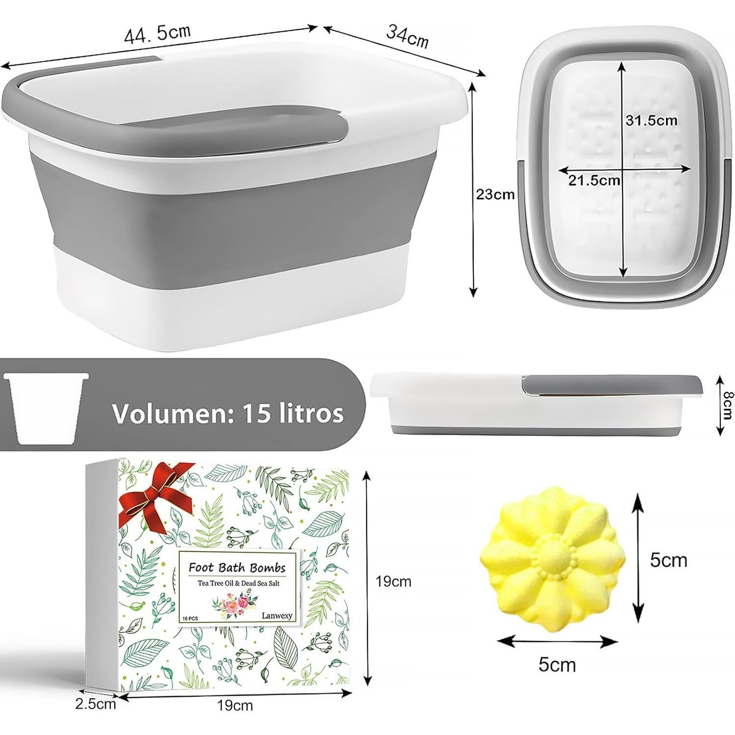 Bañera de Remojo para Pies Plegable Lanwexy + 16 Bombas Aromáticas
