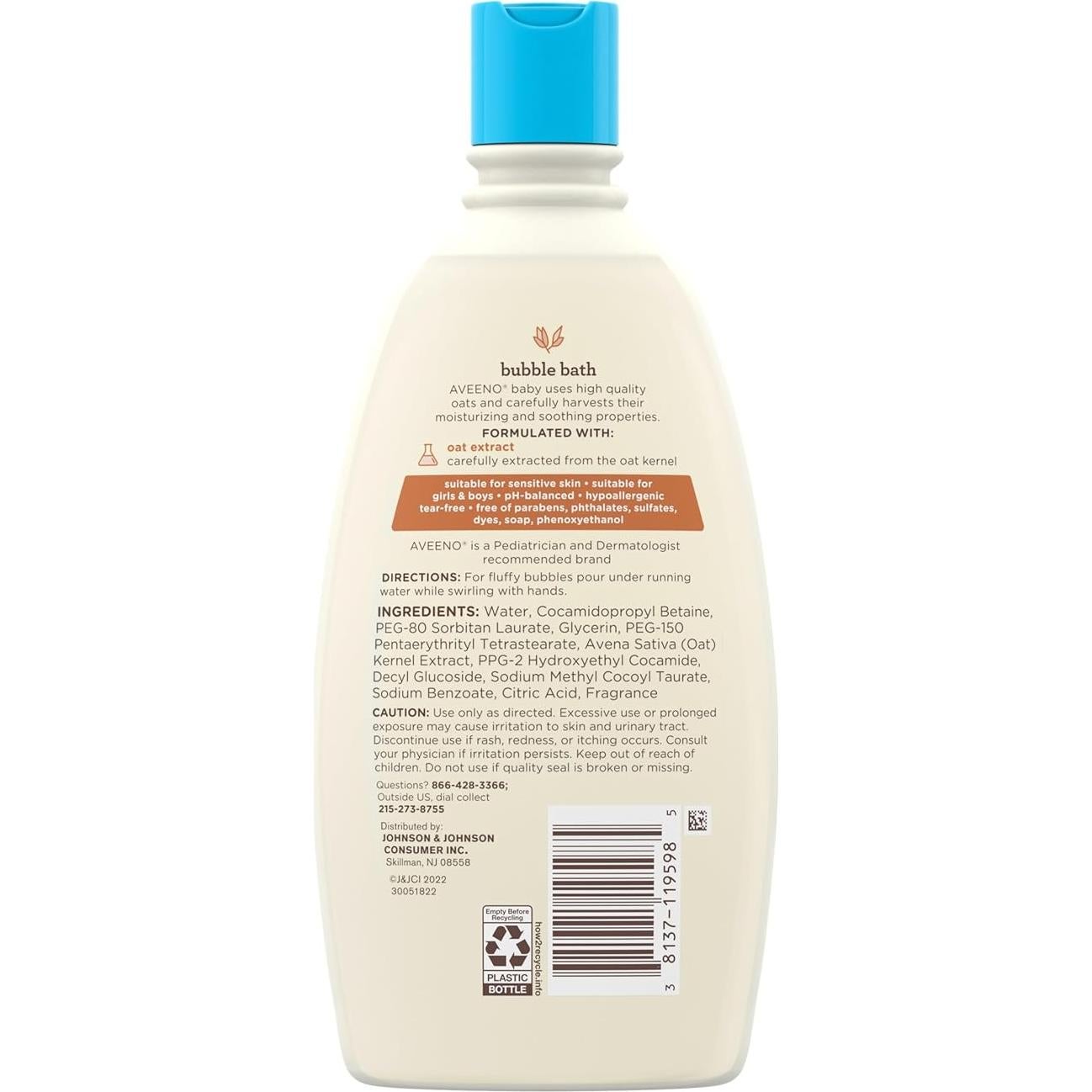 Baño de Burbujas Aveeno Baby 567 ml Piel Sensible Hipoalergénico