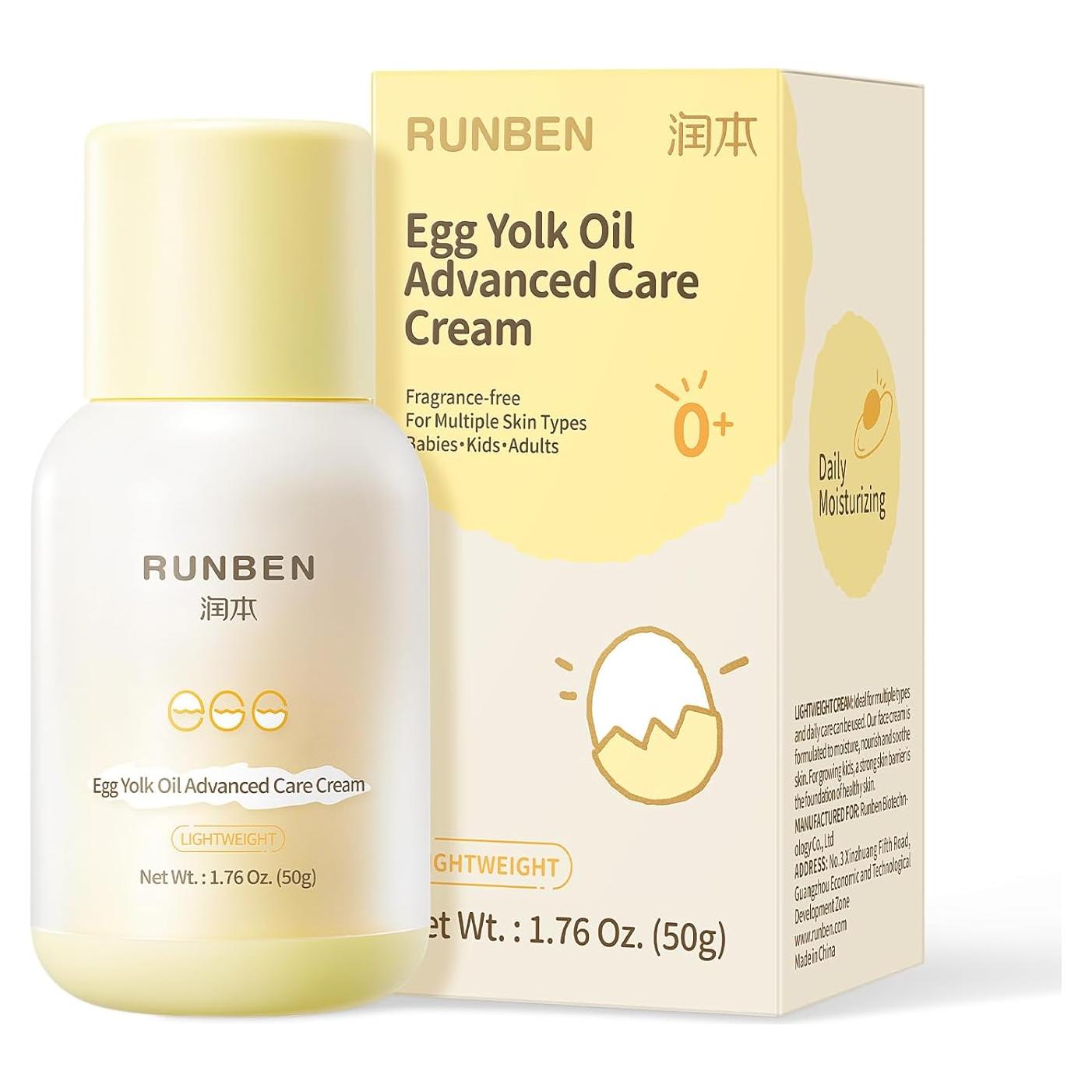 Crema Hidratante Facial RUNBEN Bebé 50g - Aceite de Yema de Huevo