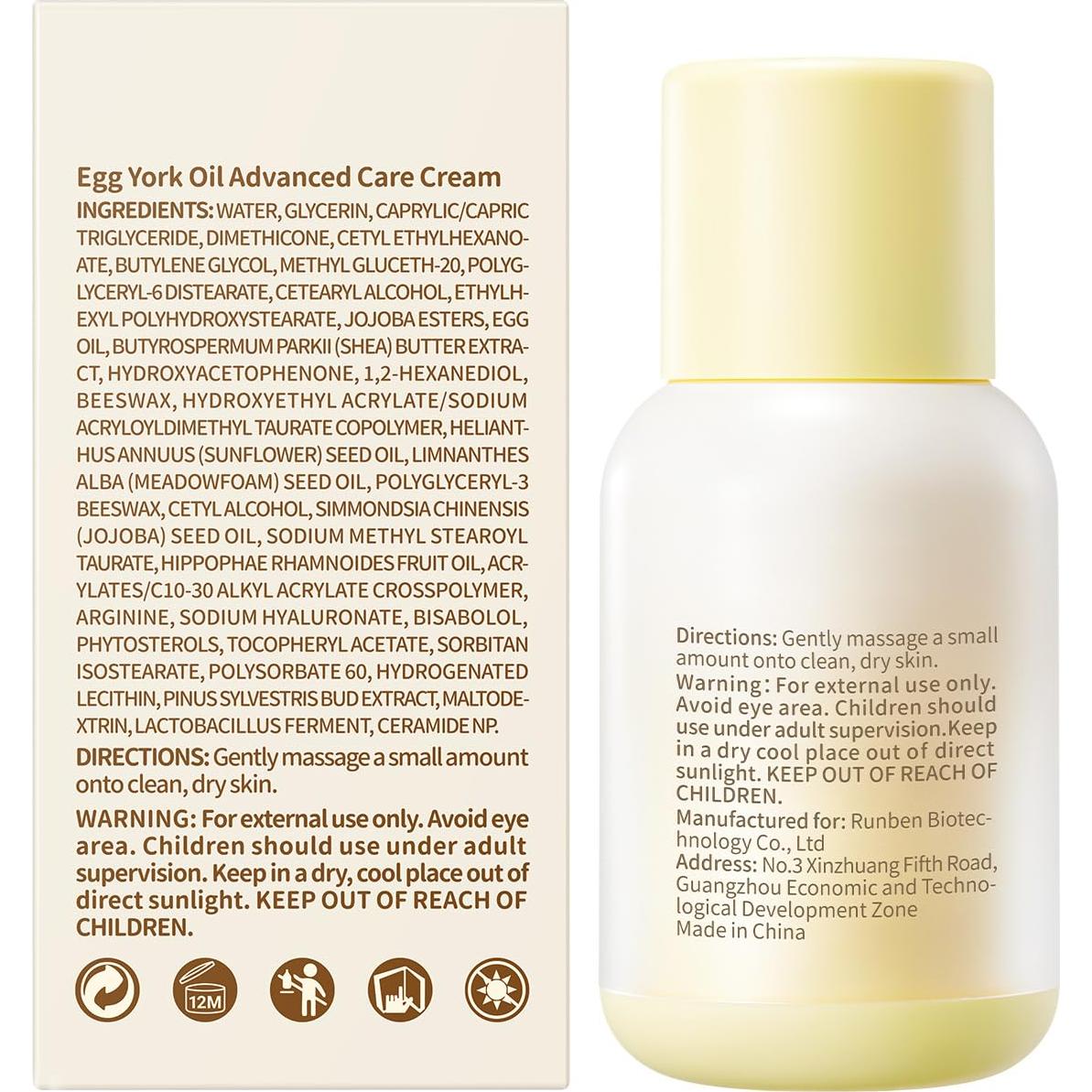 Crema Hidratante Facial RUNBEN Bebé 50g - Aceite de Yema de Huevo