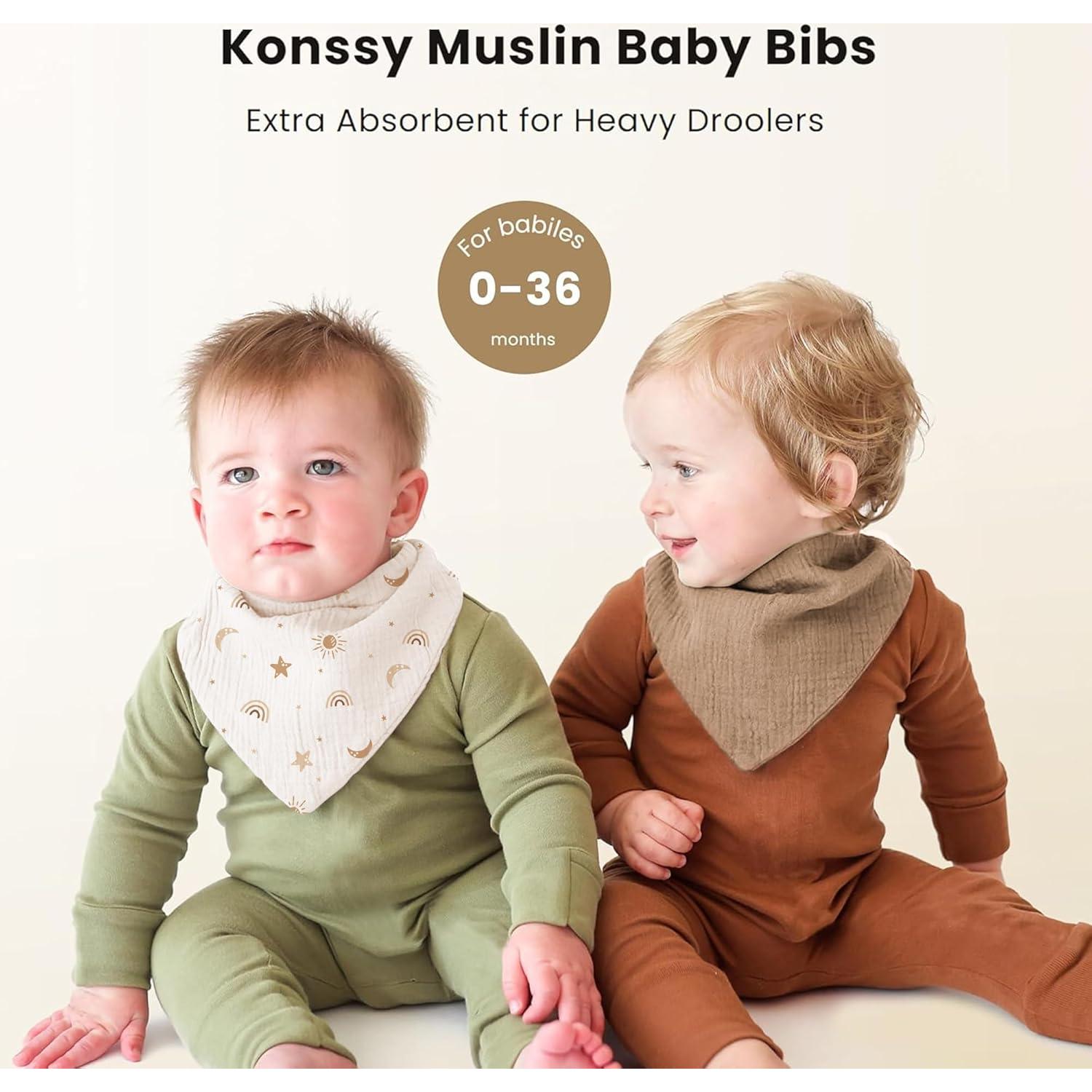 Baberos de Muselina Konssy 10 Pack 100% Algodón Ajustables