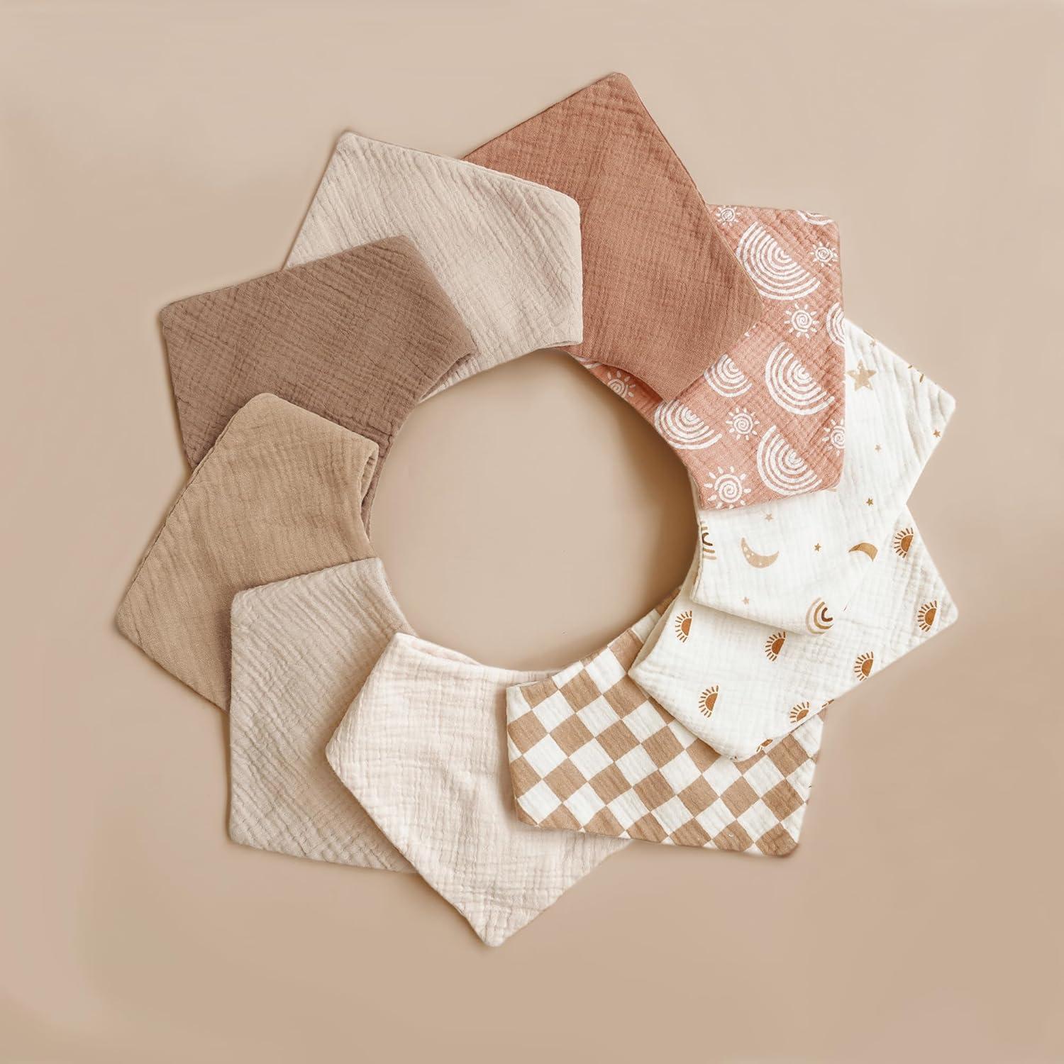 Baberos de Muselina Konssy 10 Pack 100% Algodón Ajustables