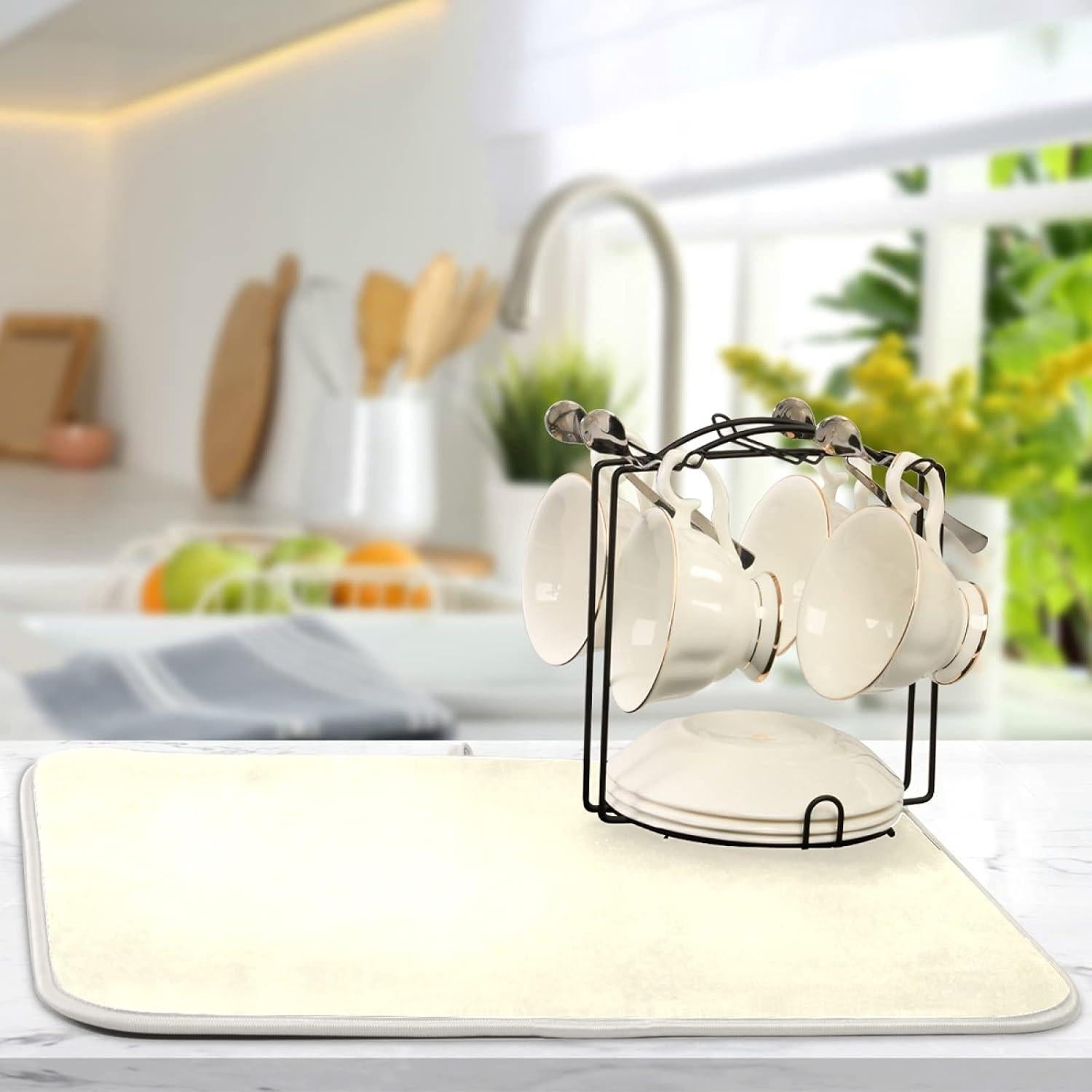 Alfombrilla Secado Platos Dussdil Beige 40.6x45.7 cm Microfibra