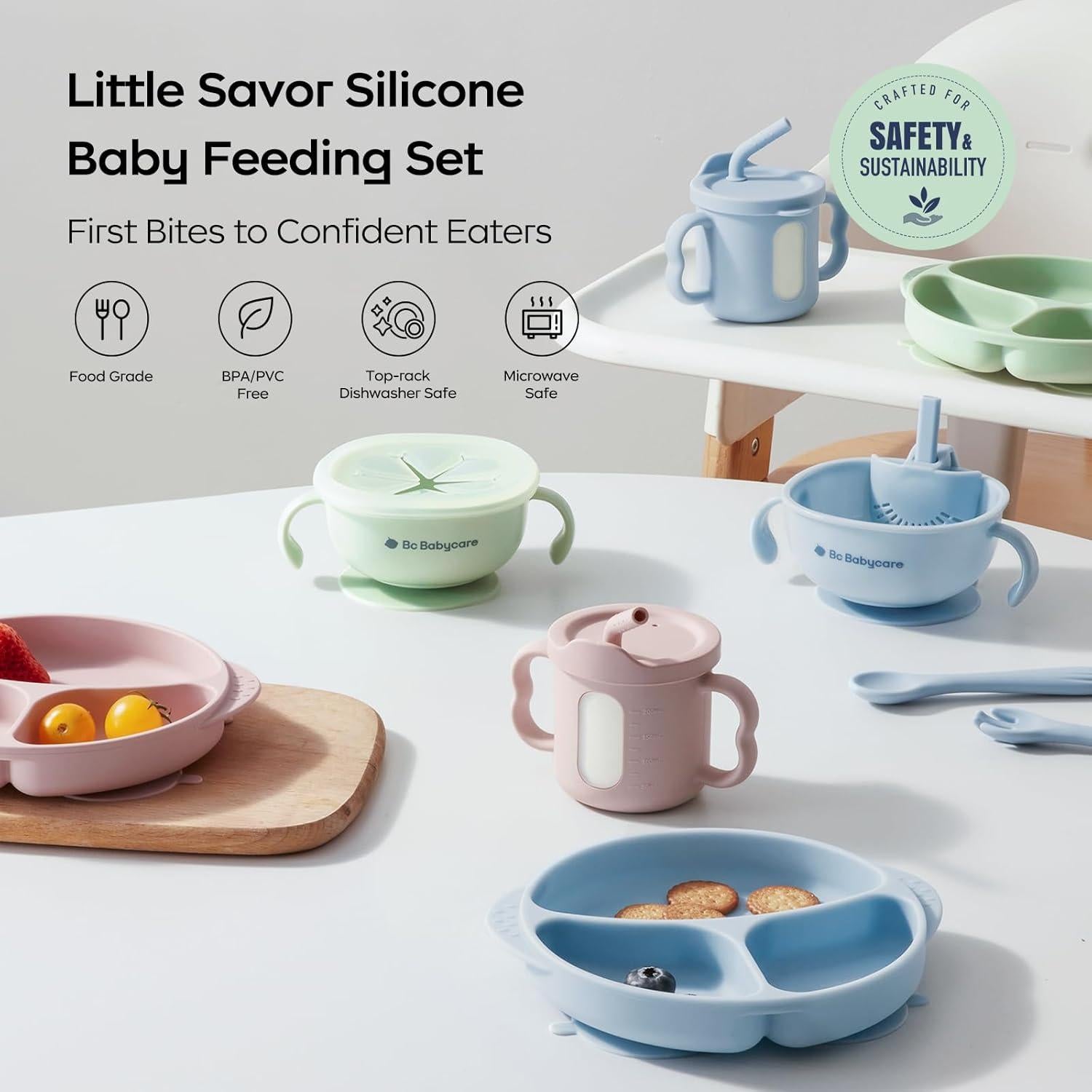 Juego de Alimentación de Silicona 6 Piezas bc babycare Verde