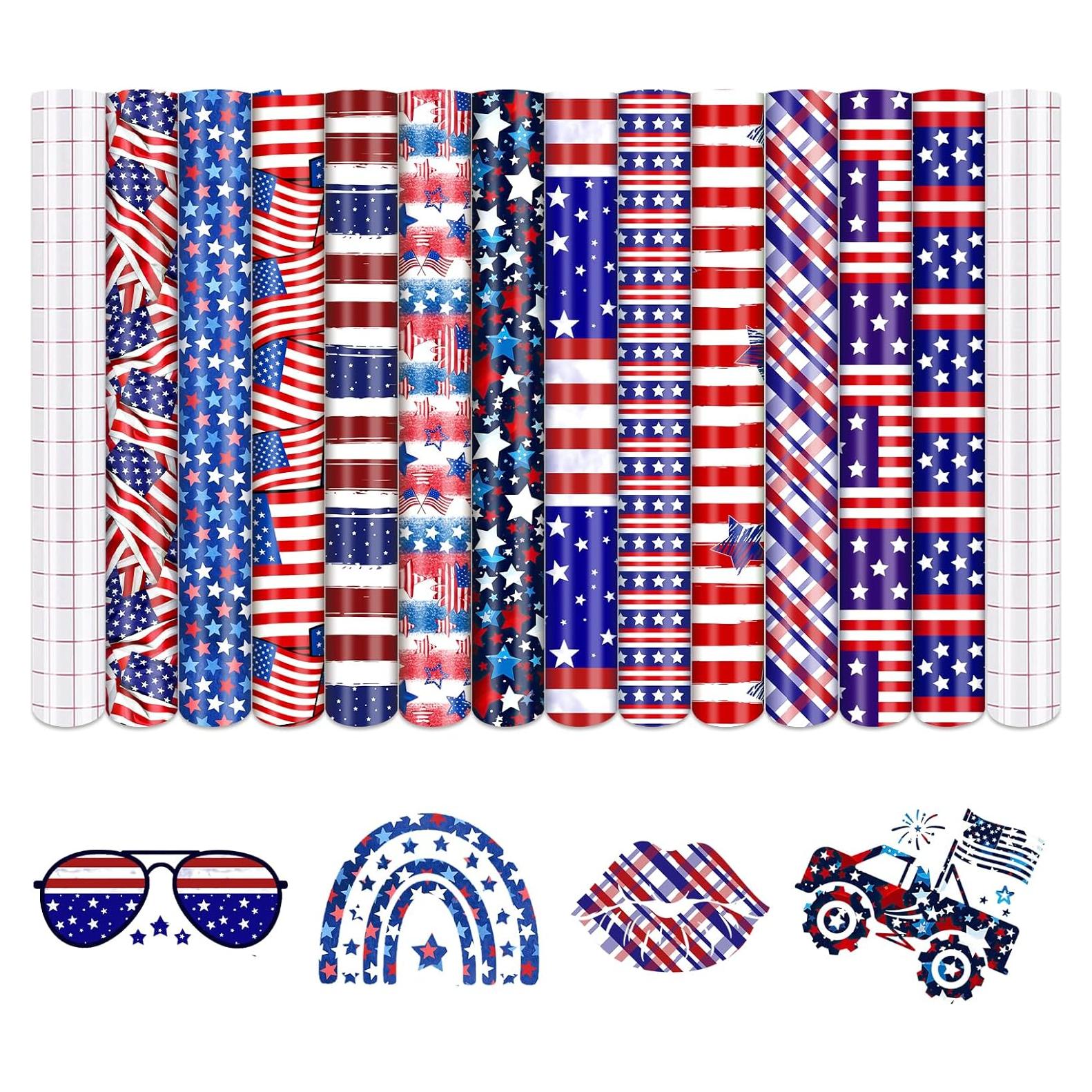 Banderas del 4 de julio HTVSTD - Vinilo Adhesivo Permanente 12 Hojas