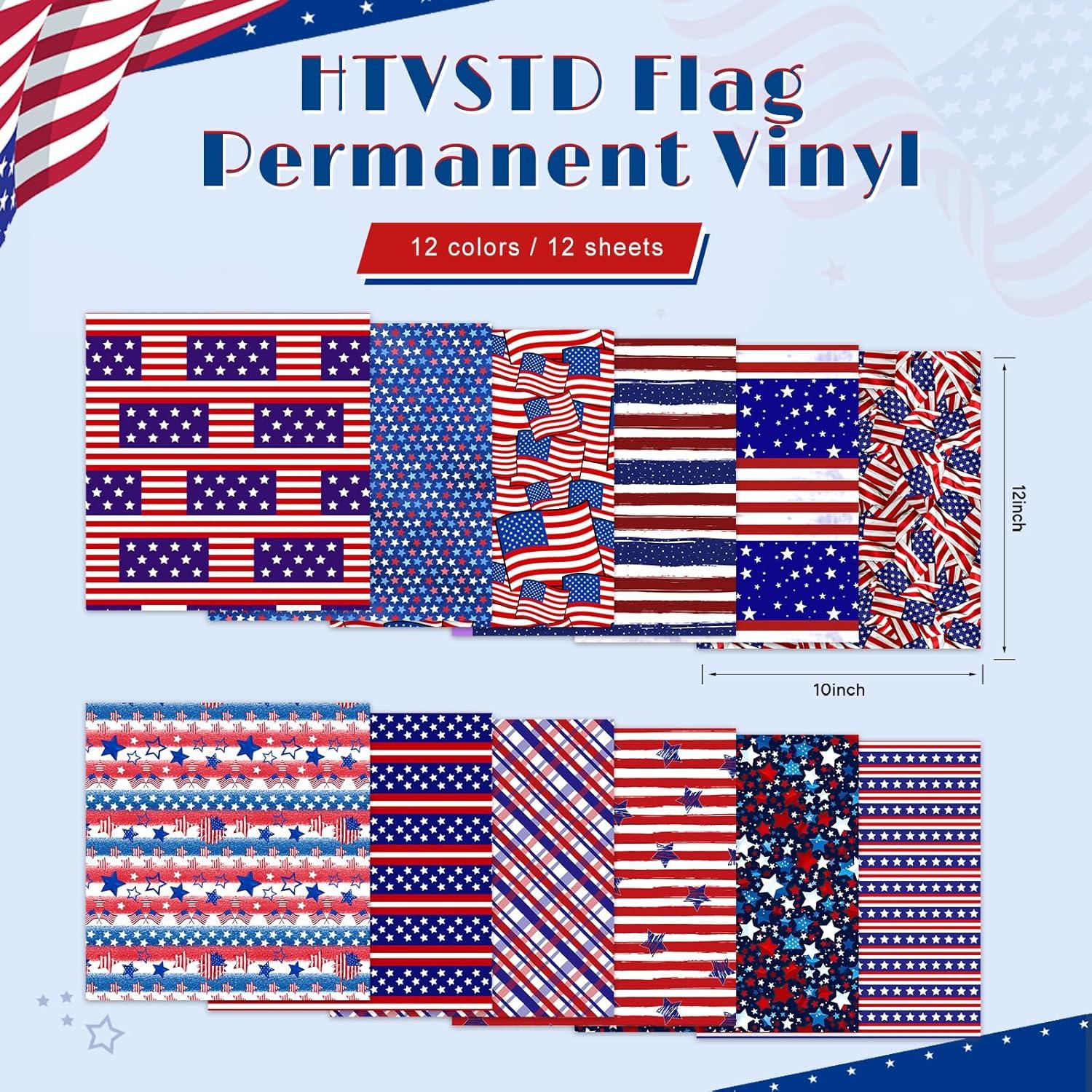 Banderas del 4 de julio HTVSTD - Vinilo Adhesivo Permanente 12 Hojas