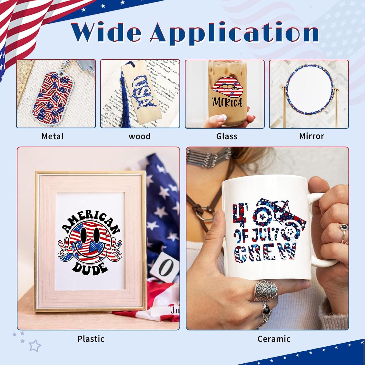 Banderas del 4 de julio HTVSTD - Vinilo Adhesivo Permanente 12 Hojas