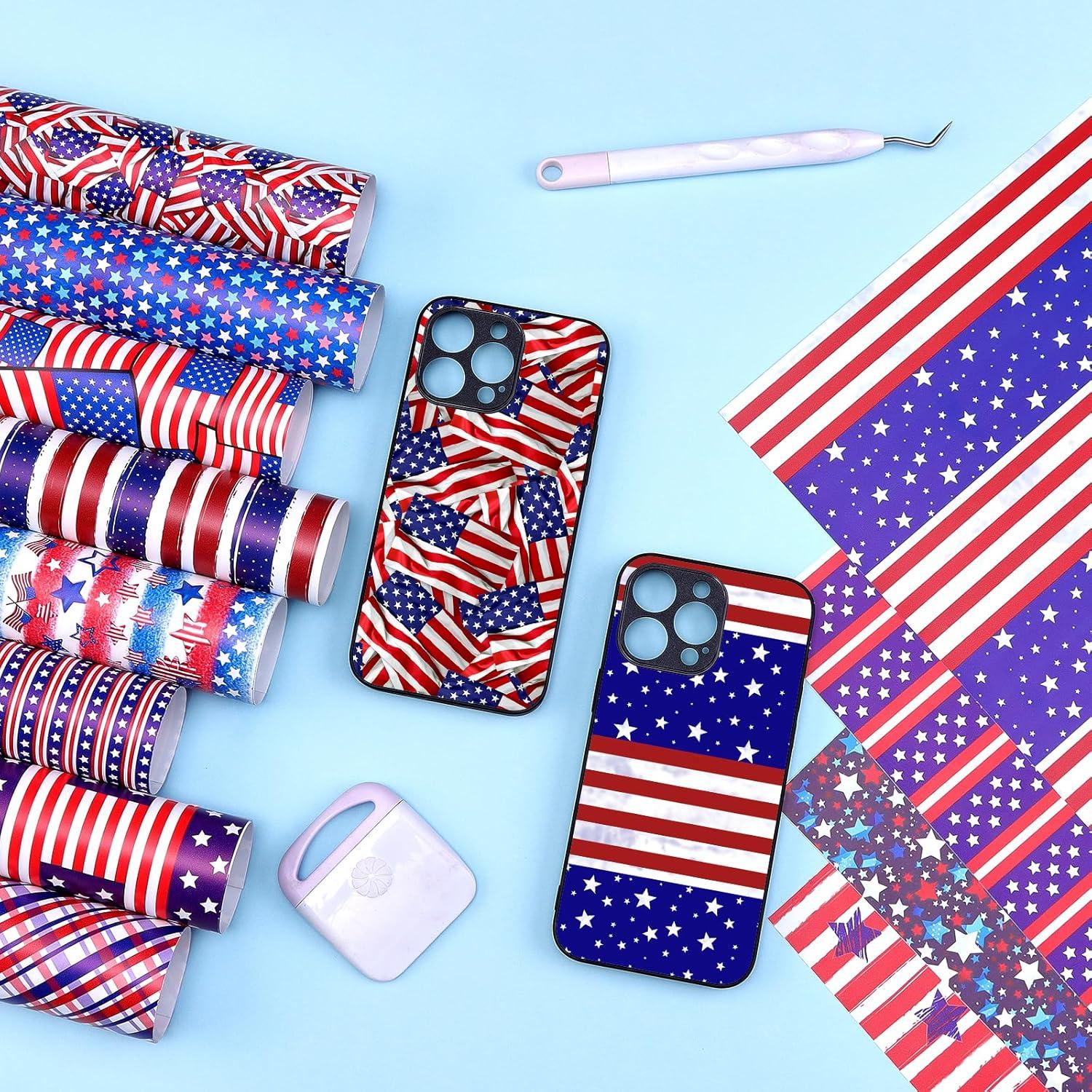 Banderas del 4 de julio HTVSTD - Vinilo Adhesivo Permanente 12 Hojas