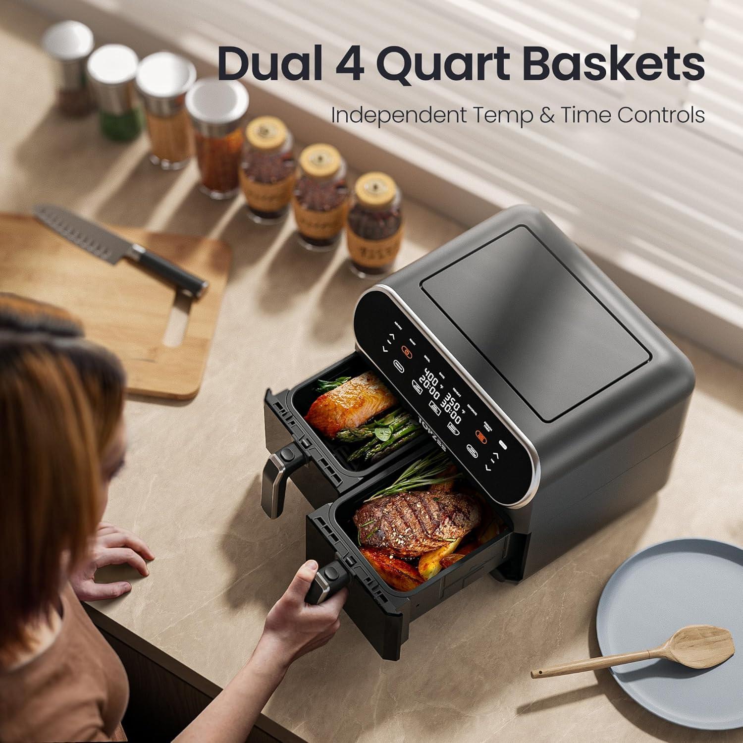 Freidora de Aire Doble Cesta Topzee 8 QT Negra 1700W