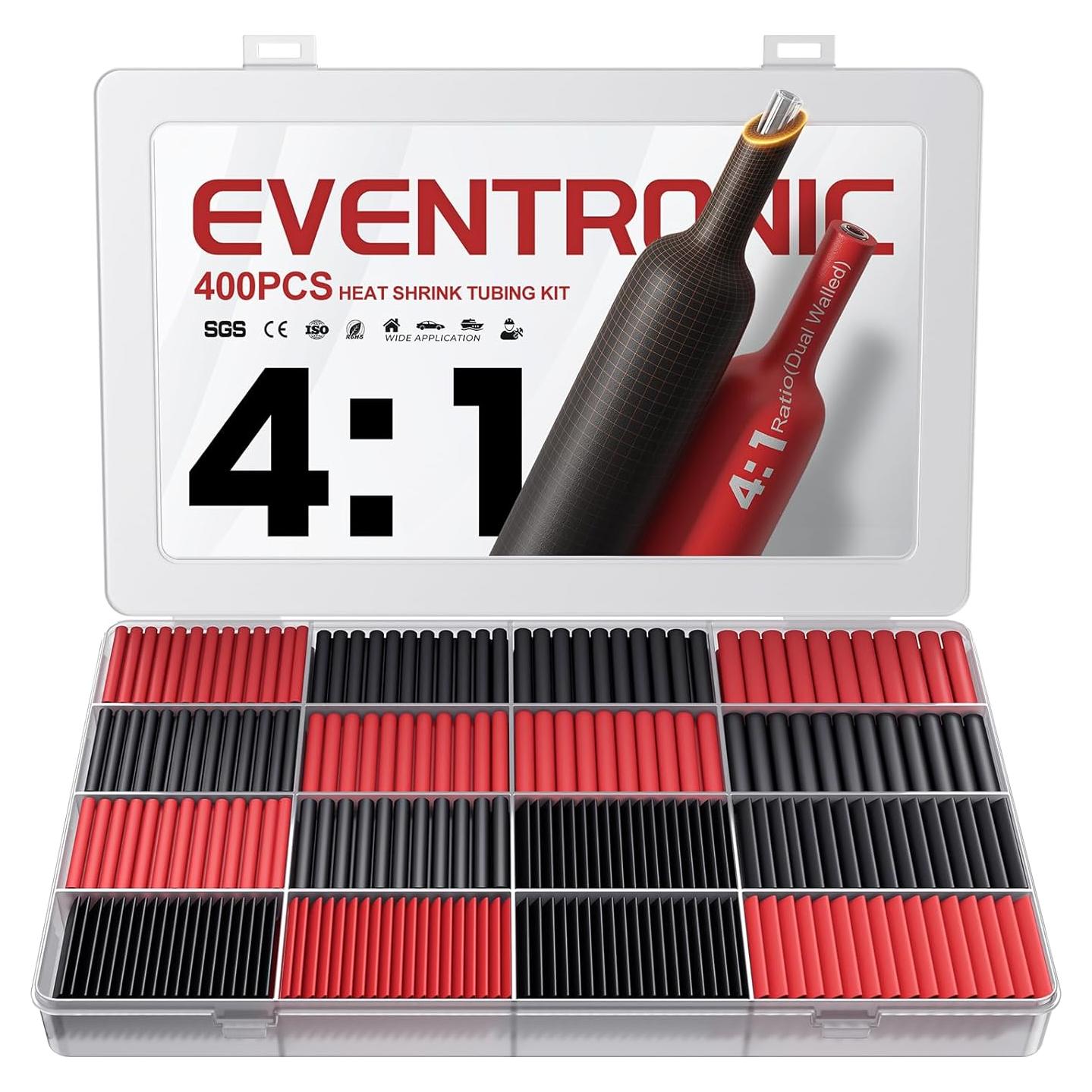 Kit de Tubos Termocontraíbles Eventronic 4:1 - 400 Pcs Negro y Rojo