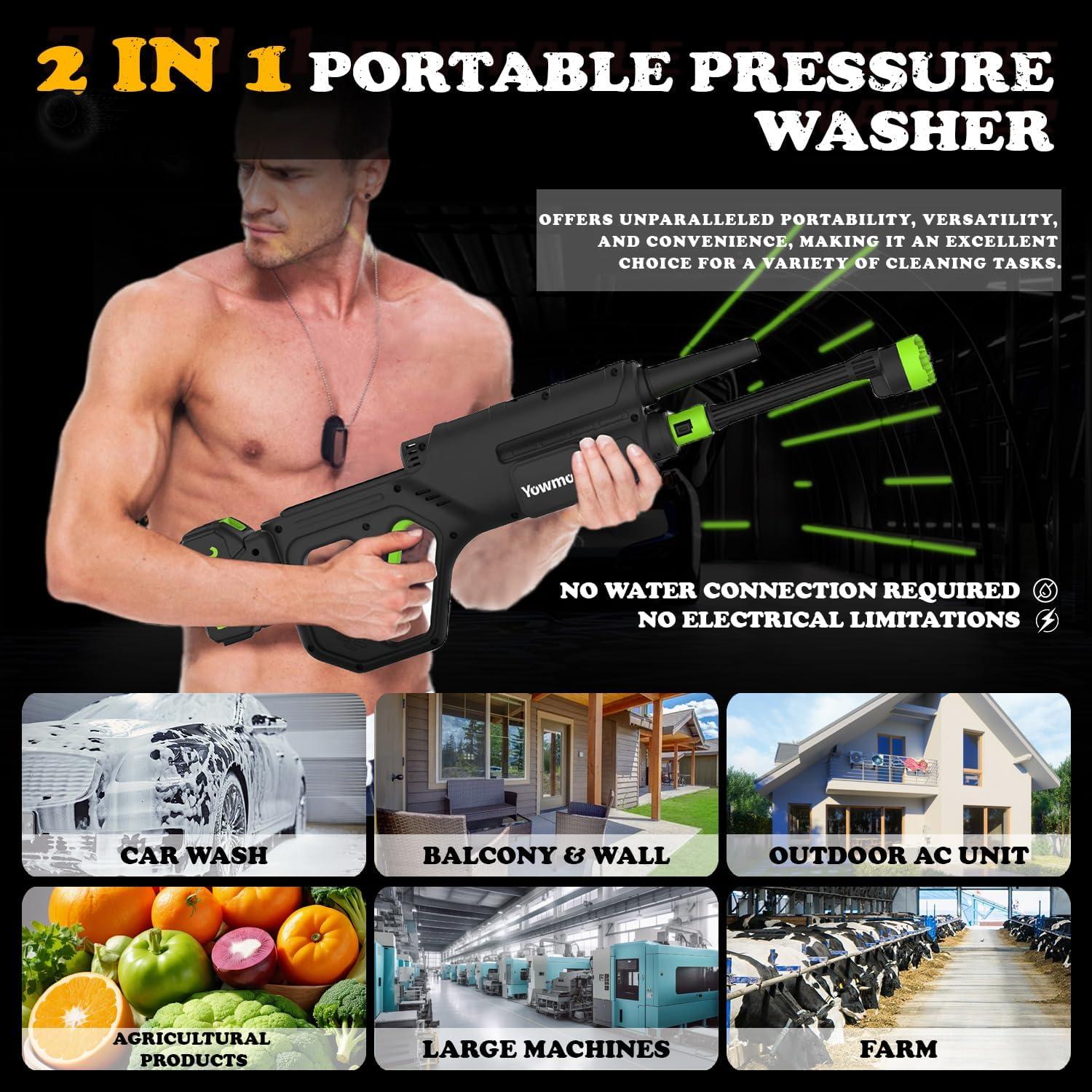 Lavadora a Presión Inalámbrica Yowmoft 2 en 1 1100 PSI