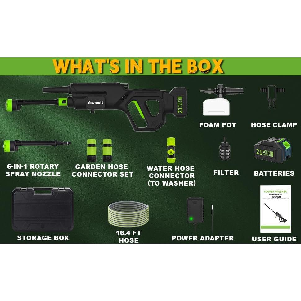 Lavadora a Presión Inalámbrica Yowmoft 2 en 1 1100 PSI