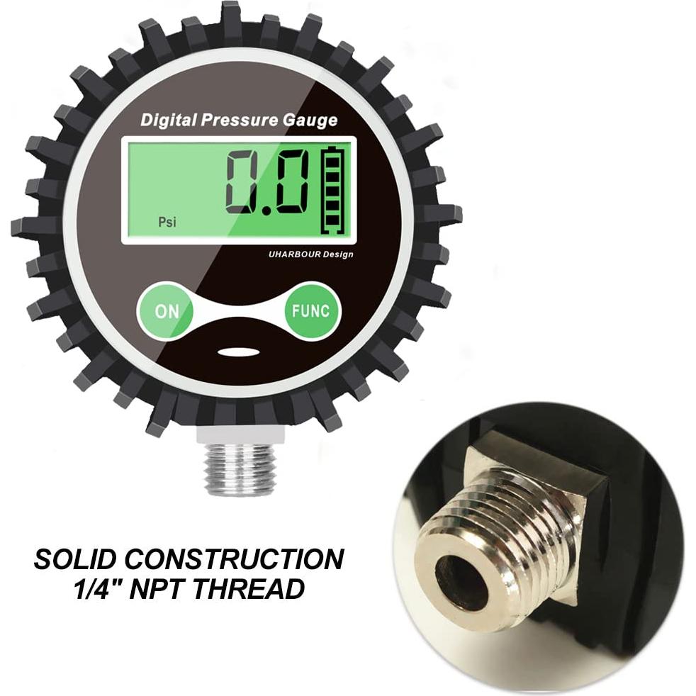 Manómetro Digital Uharbour 0.35-15 PSI con Protector de Goma
