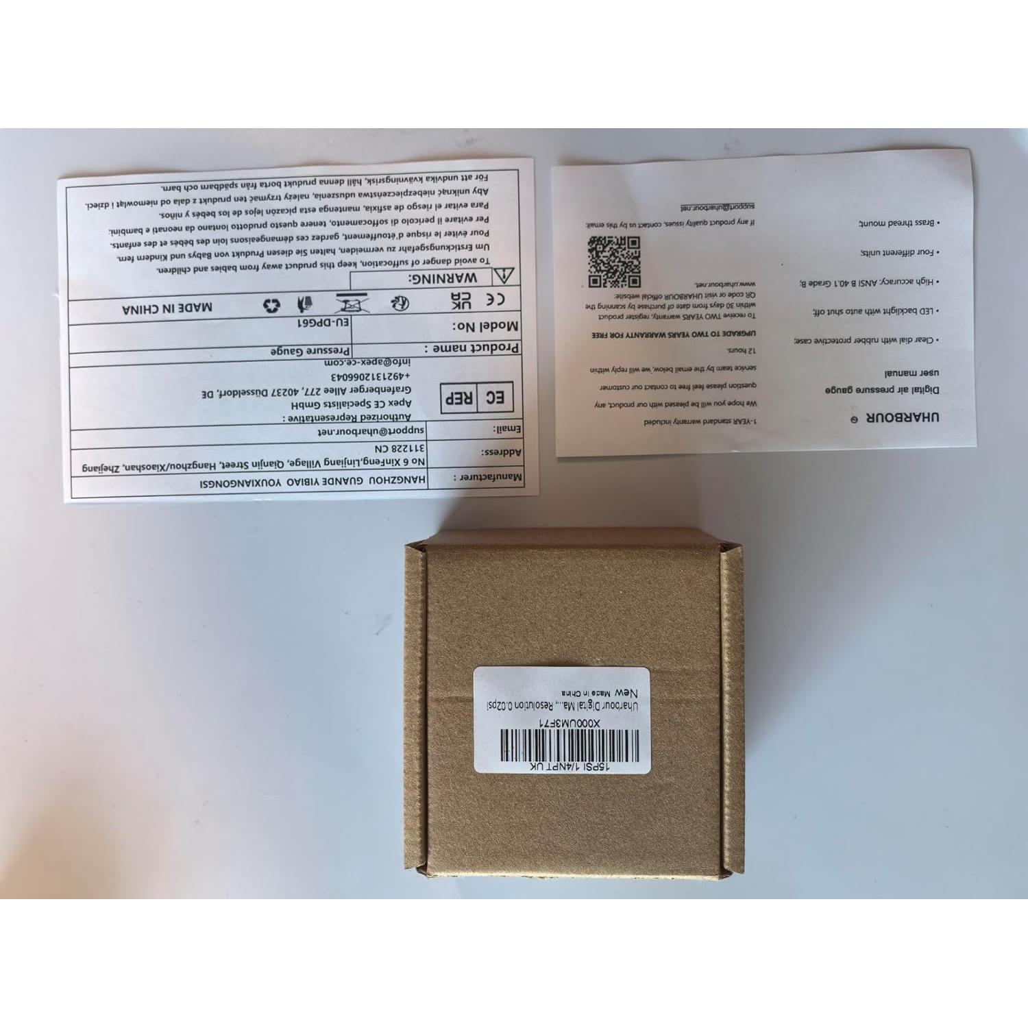 Manómetro Digital Uharbour 0.35-15 PSI con Protector de Goma