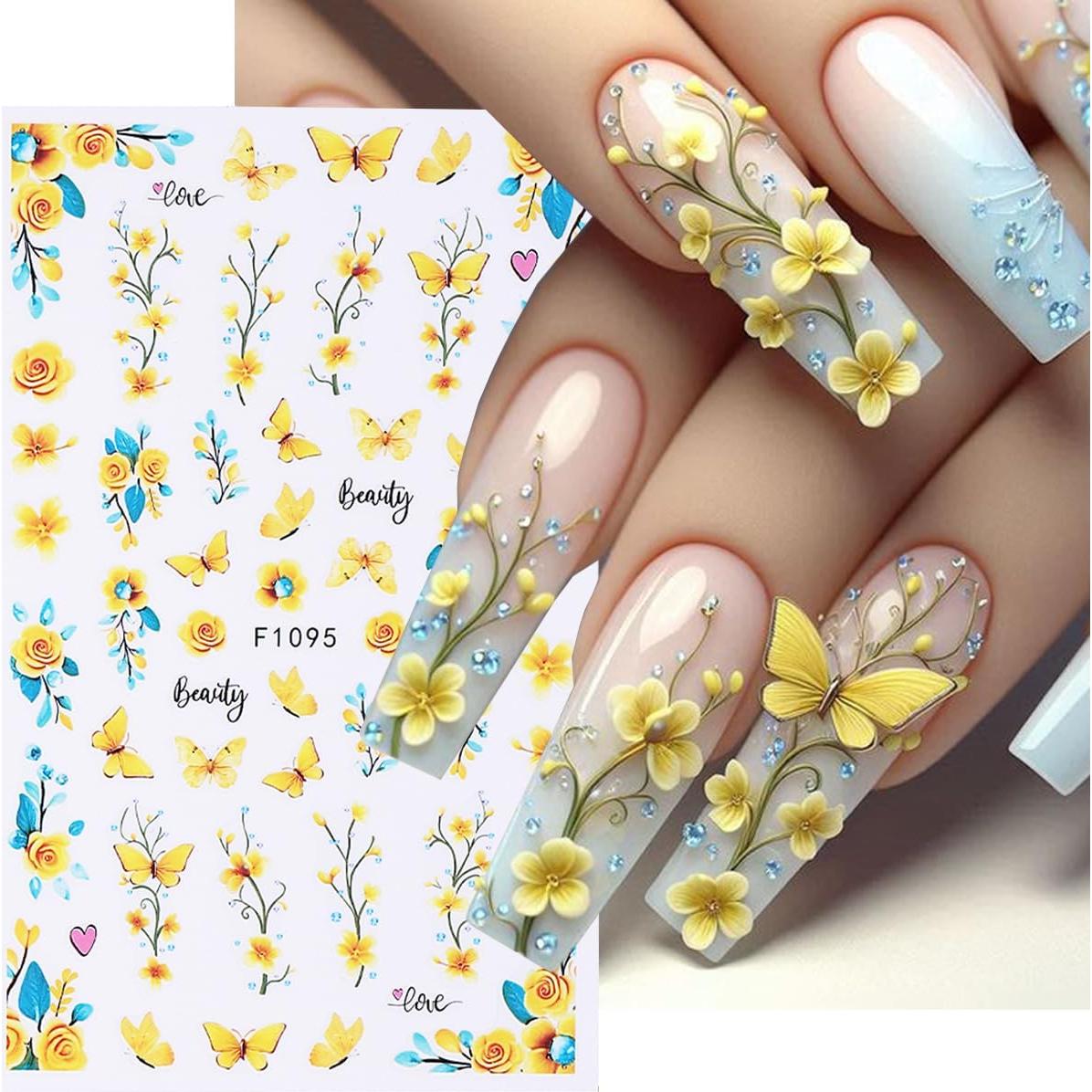 Calcomanías de Uñas 3D POWPOP Flores Mariposa 6 Hojas