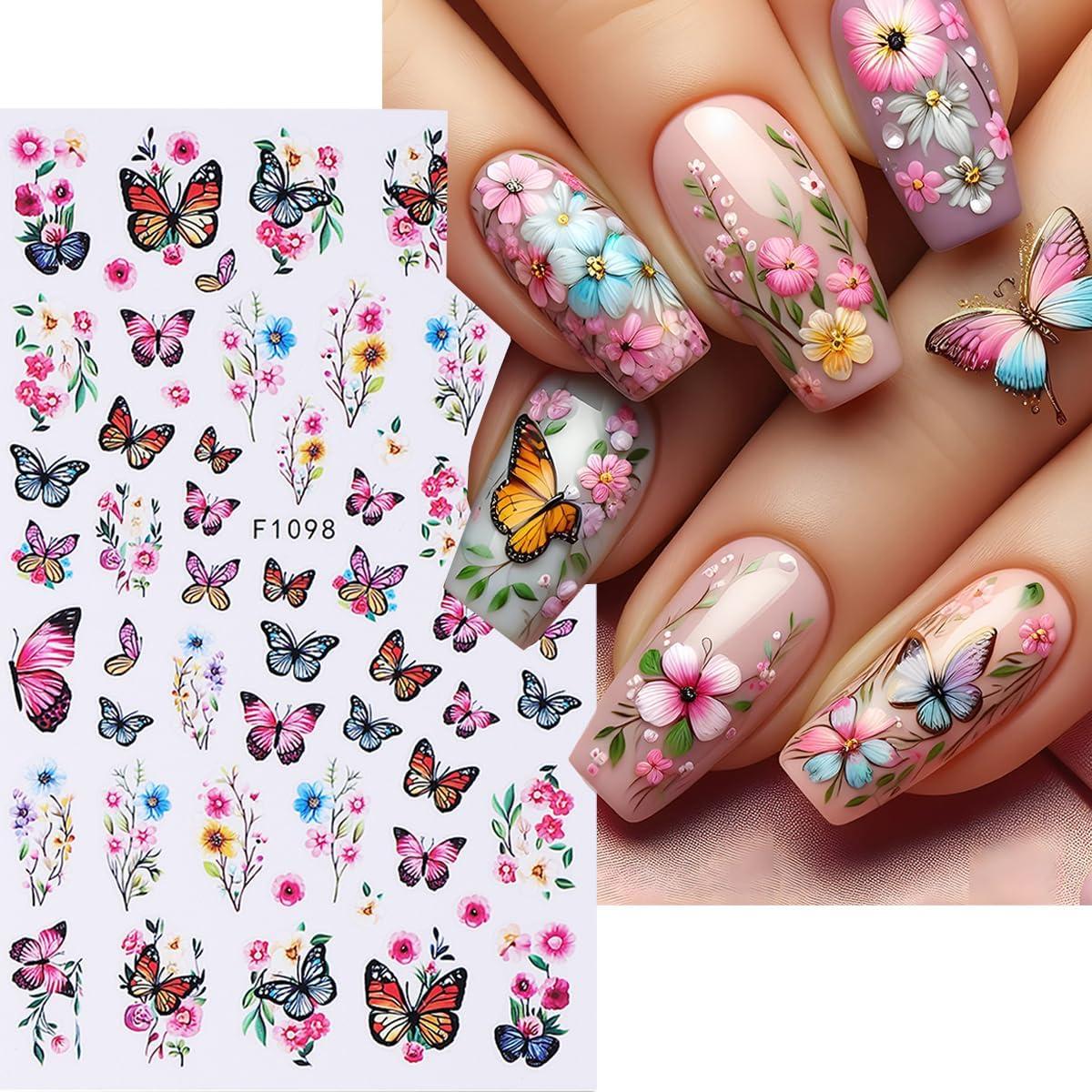 Calcomanías de Uñas 3D POWPOP Flores Mariposa 6 Hojas