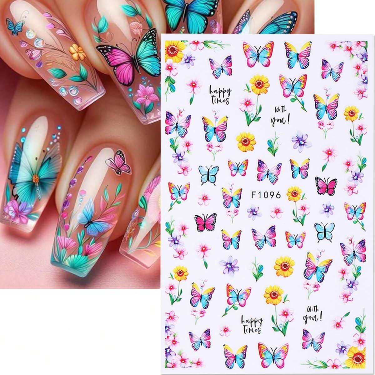 Calcomanías de Uñas 3D POWPOP Flores Mariposa 6 Hojas