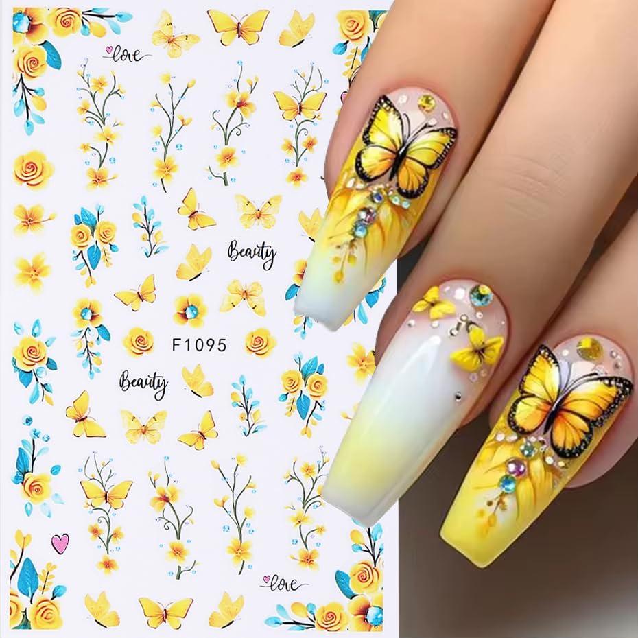 Calcomanías de Uñas 3D POWPOP Flores Mariposa 6 Hojas