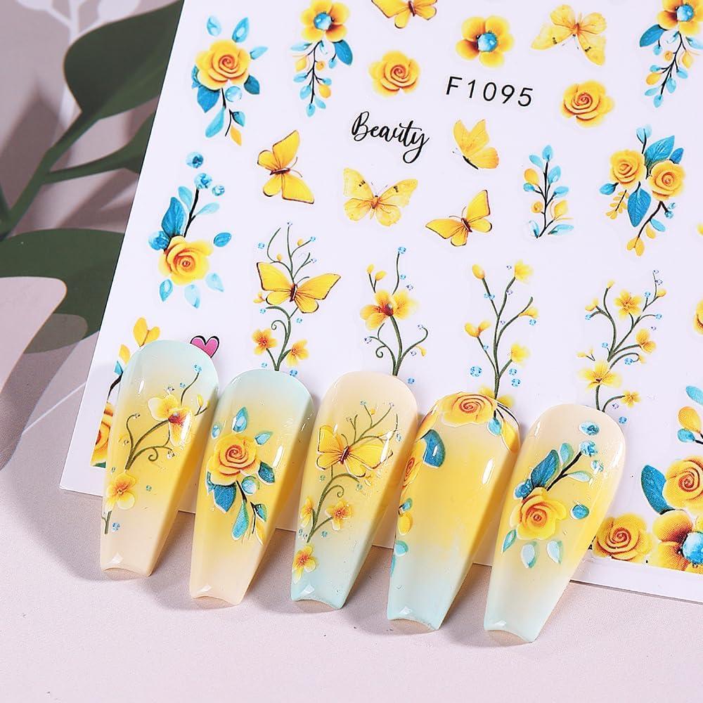 Calcomanías de Uñas 3D POWPOP Flores Mariposa 6 Hojas