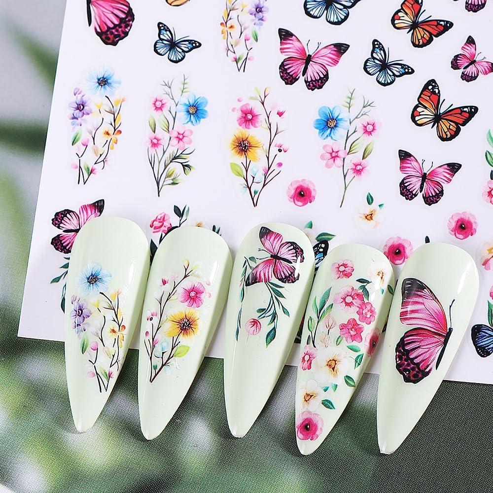 Calcomanías de Uñas 3D POWPOP Flores Mariposa 6 Hojas