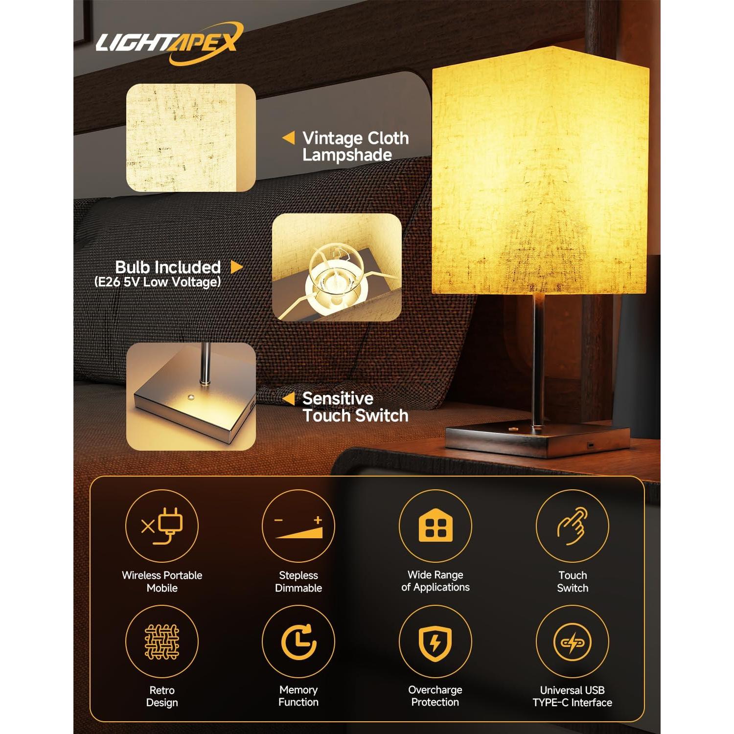 Lámpara de Mesa Inalámbrica Lightapex Cubo Negra 35.5cm