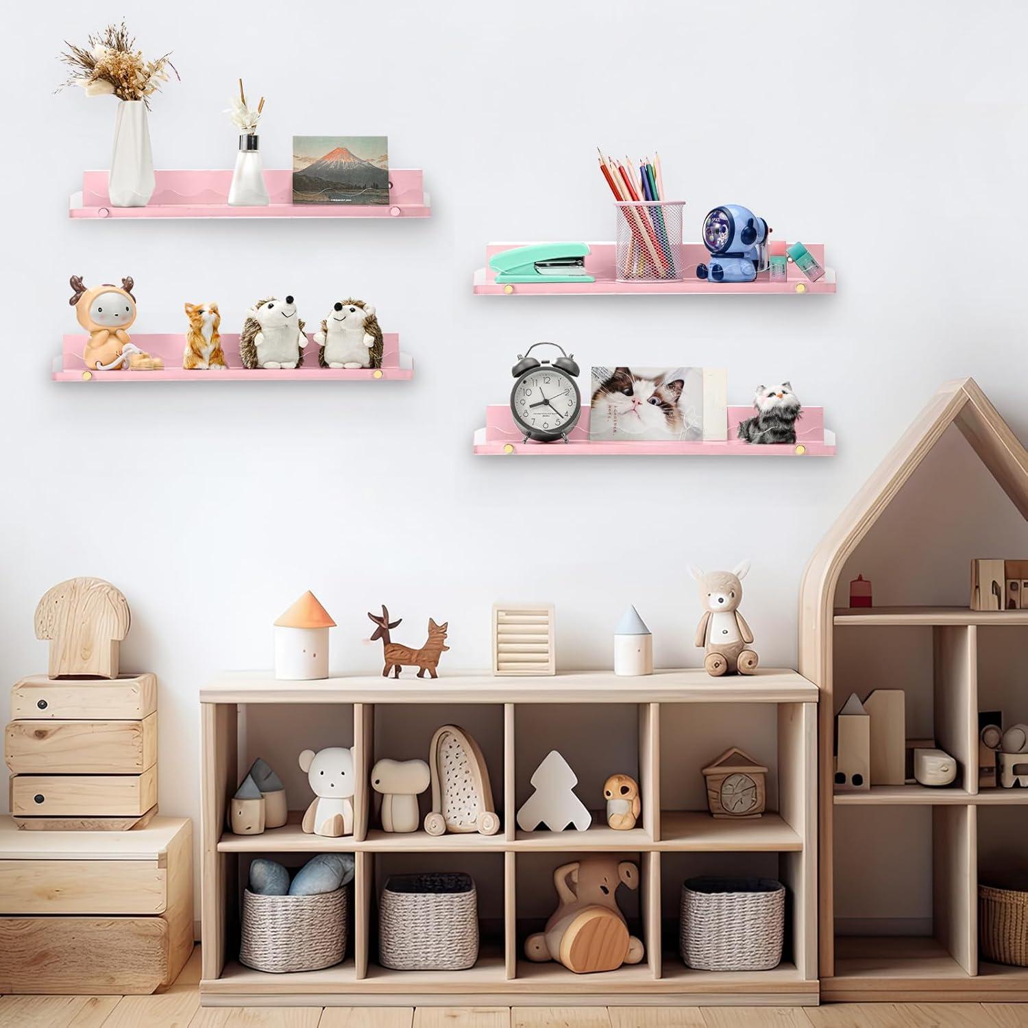 Estantes Flotantes de Madera y Acrílico Yesaior - 4 Unidades 42x8.8 cm