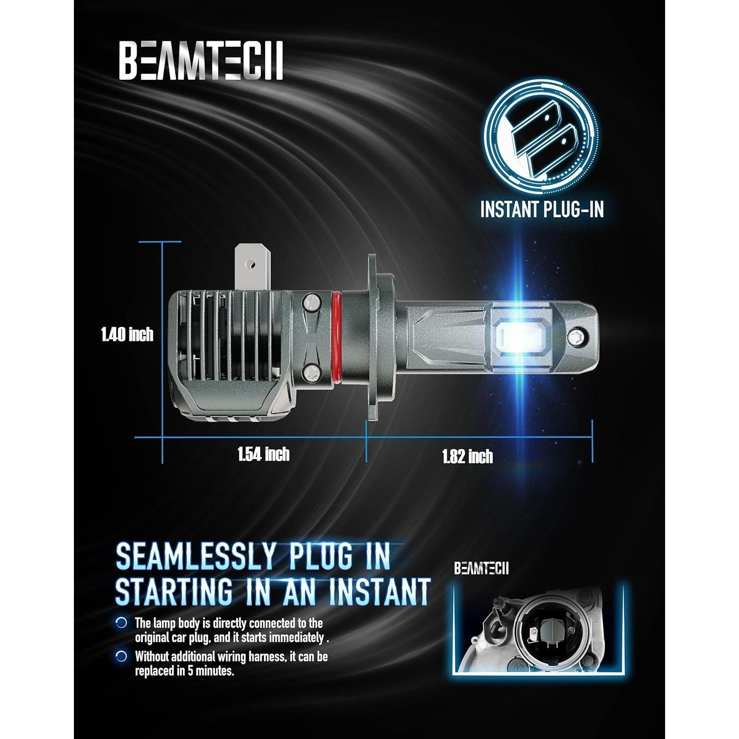Bombillas LED H7 BEAMTECH 6500K 500% más brillantes - 2 unidades